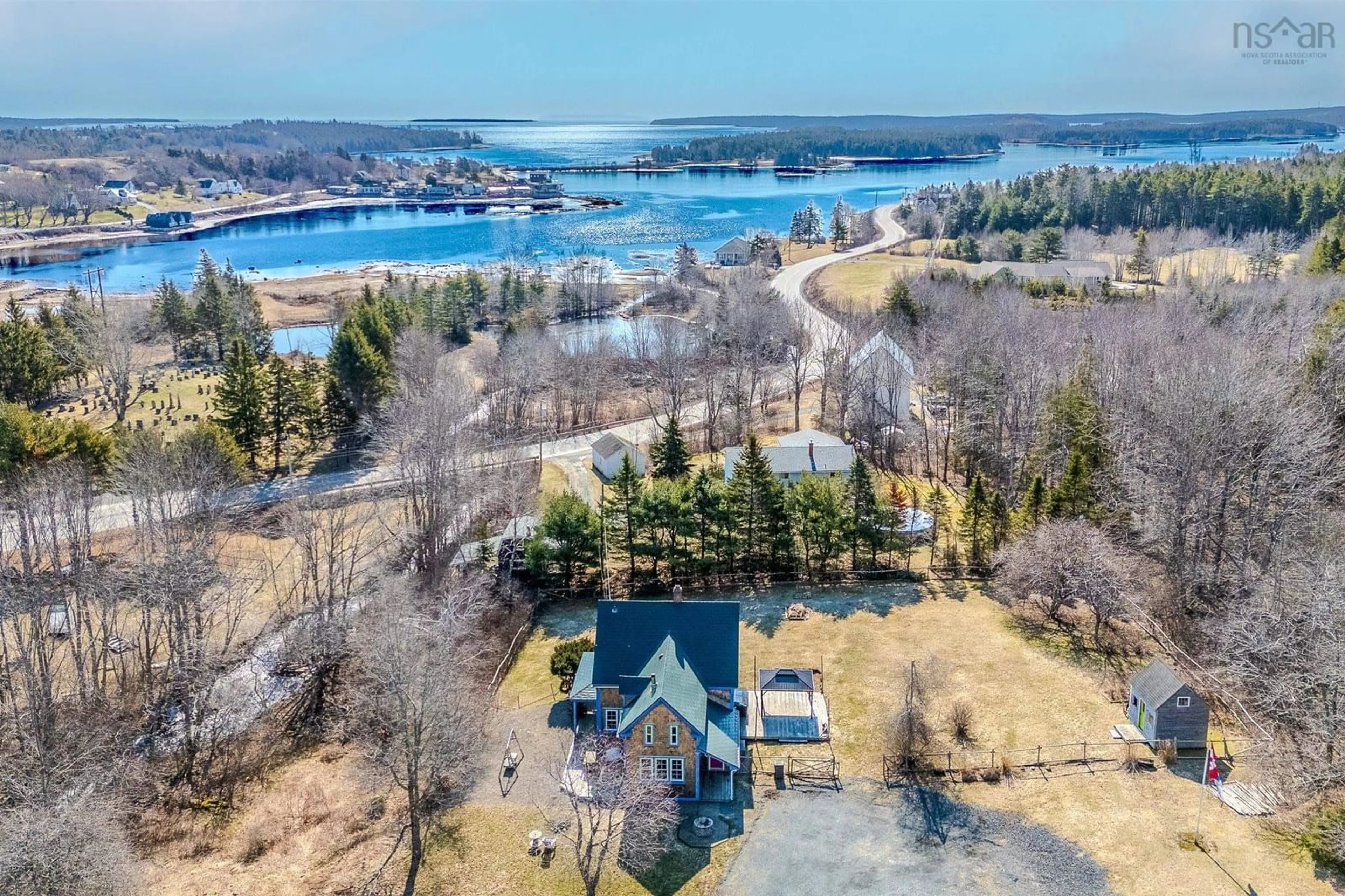 A pic from outside/outdoor area/front of a property/back of a property/a pic from drone, water/lake/river/ocean view for 43 Grimm Rd, First South Nova Scotia B0J 2C0