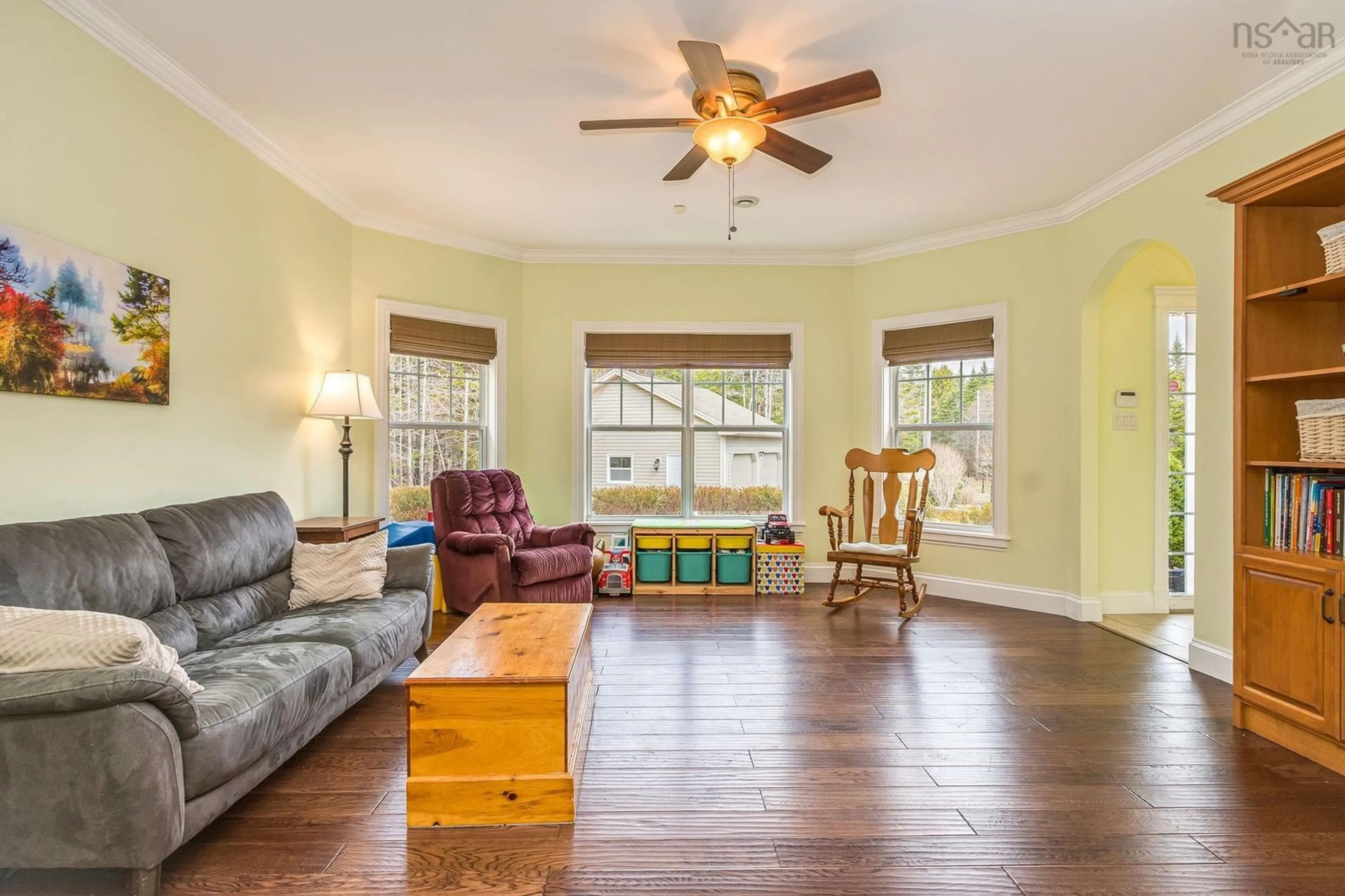 Living room with furniture, wood/laminate floor for 86 Sloane Crt, Hammonds Plains Nova Scotia B4B 2A4