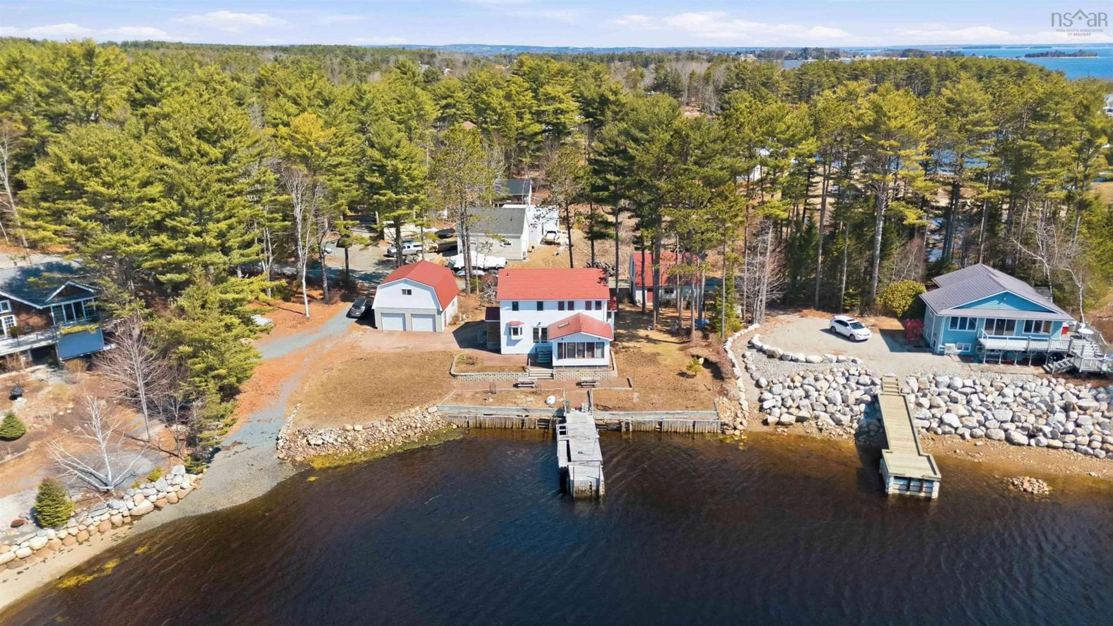 A pic from outside/outdoor area/front of a property/back of a property/a pic from drone, water/lake/river/ocean view for 50 Narrows Basin Rd, Martins River Nova Scotia B0J 2E0