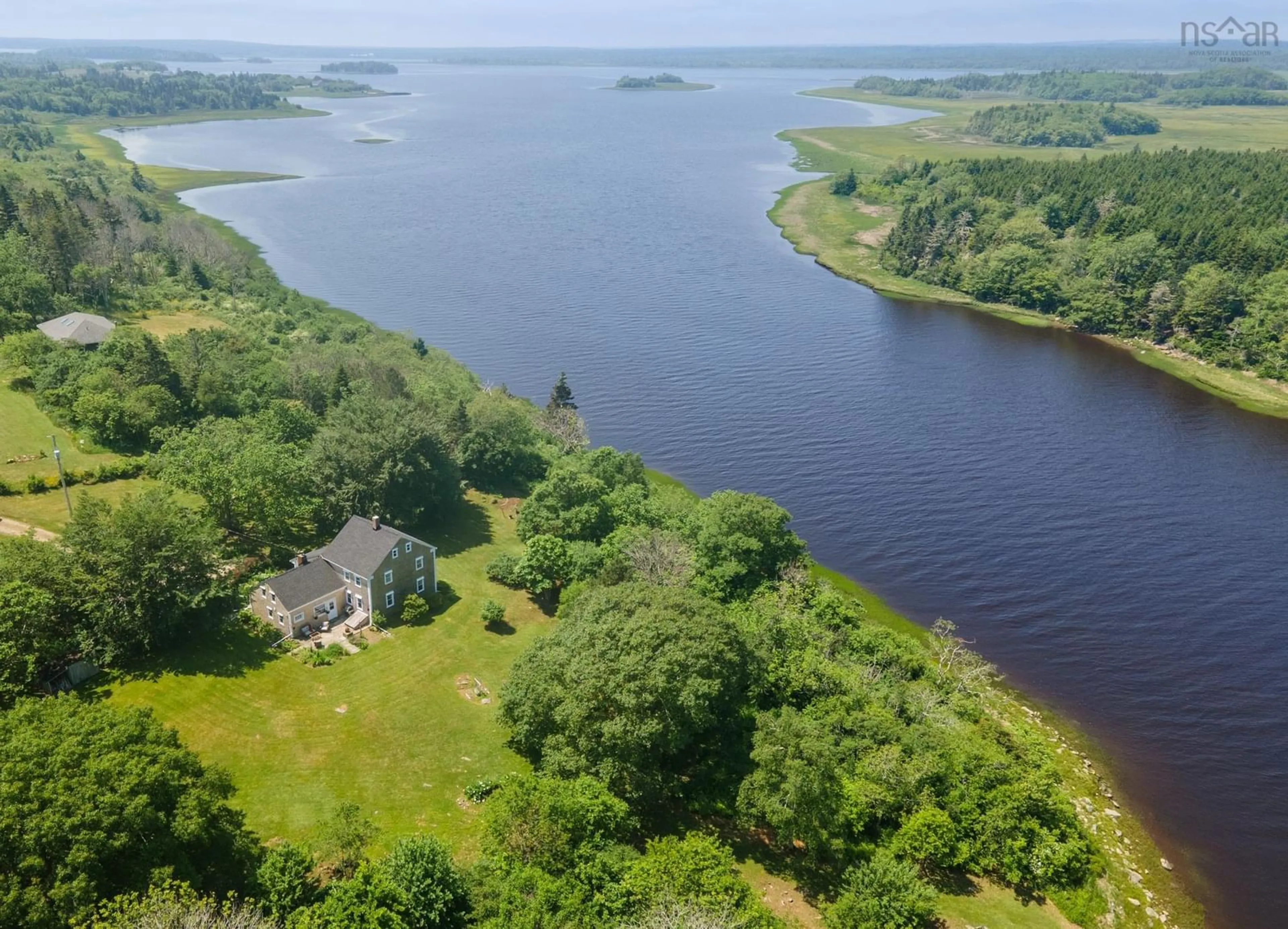 A pic from outside/outdoor area/front of a property/back of a property/a pic from drone, water/lake/river/ocean view for 61 Horatio Wood Rd, Tusket Nova Scotia B0W 3M0
