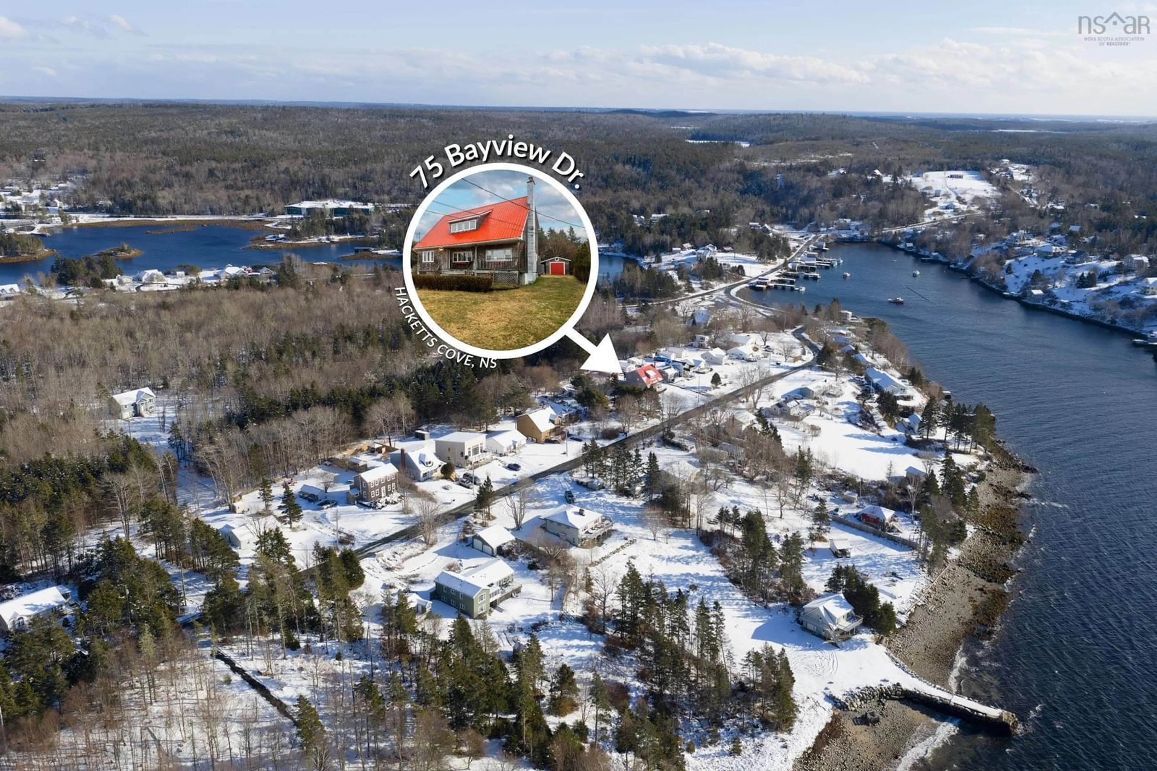 A pic from outside/outdoor area/front of a property/back of a property/a pic from drone, water/lake/river/ocean view for 75 Bayview Dr, Hackett's Cove Nova Scotia B3Z 3J8