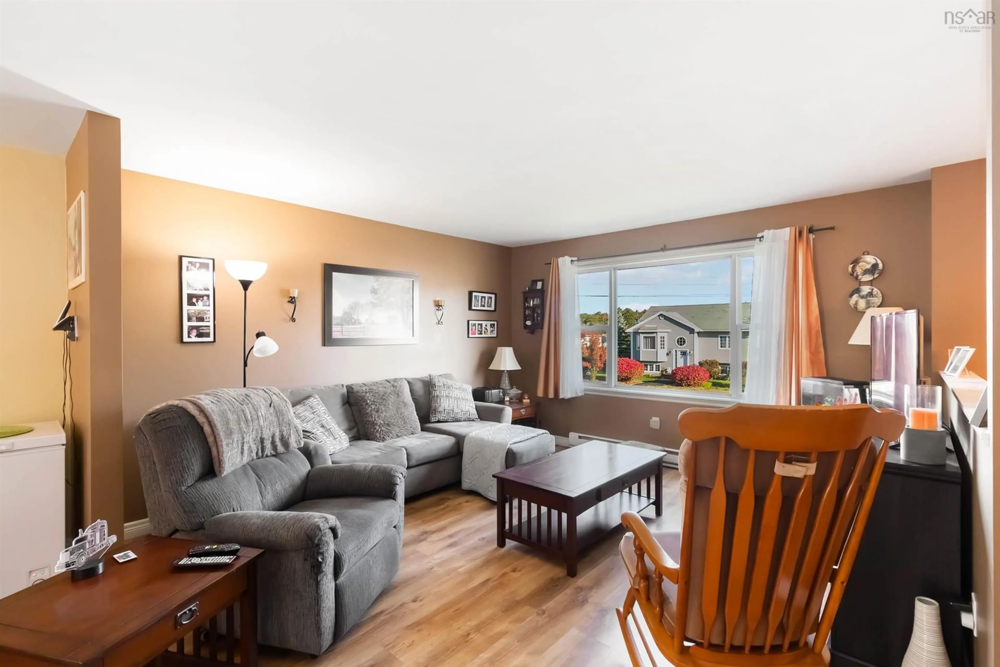 Living room with furniture, wood/laminate floor for 45 Grove Ave, Beaver Bank Nova Scotia B4G 1B7