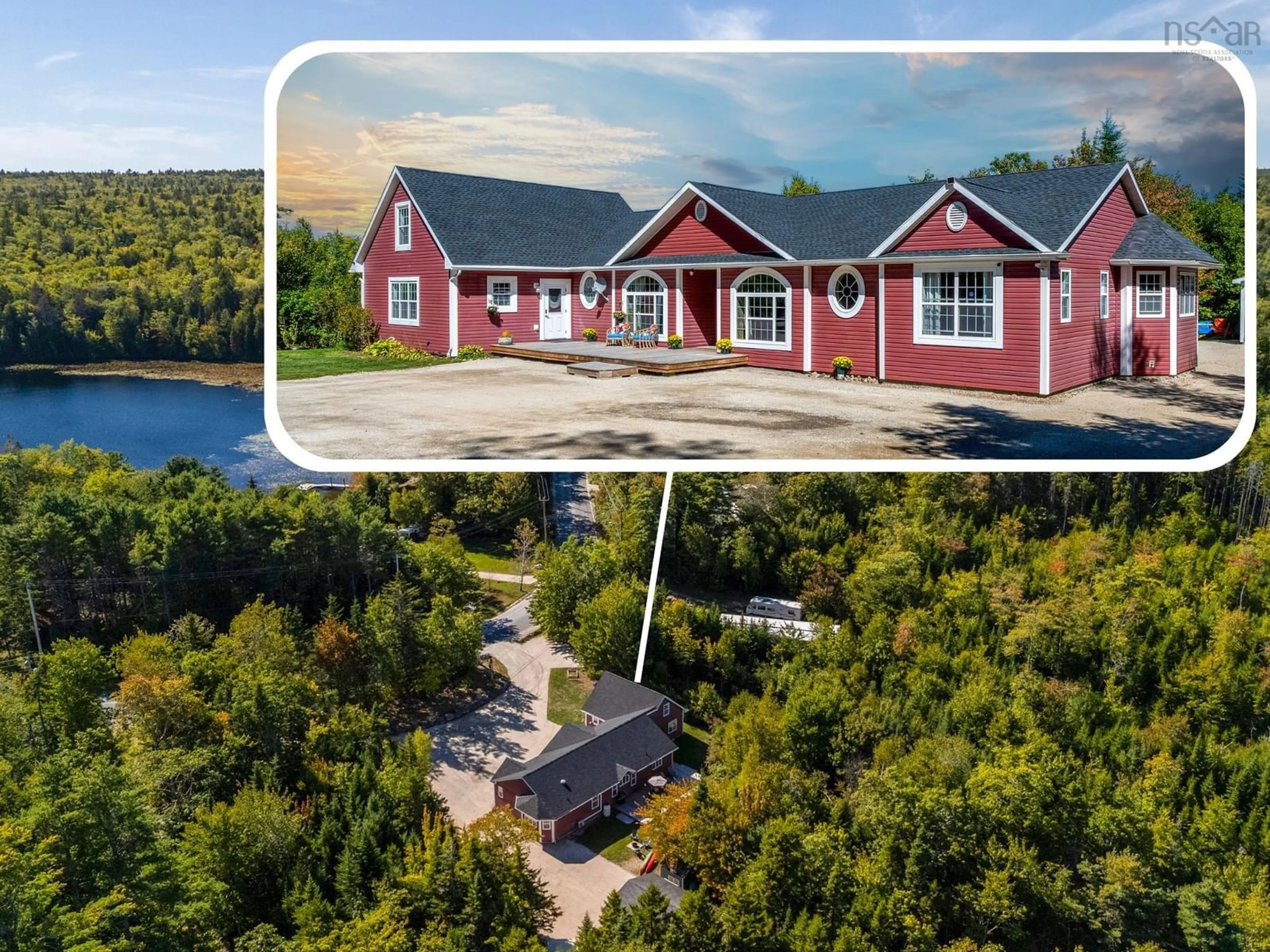 A pic from outside/outdoor area/front of a property/back of a property/a pic from drone, water/lake/river/ocean view for 202 Mill Lake Rd, Hubbards Nova Scotia B0J 1T0