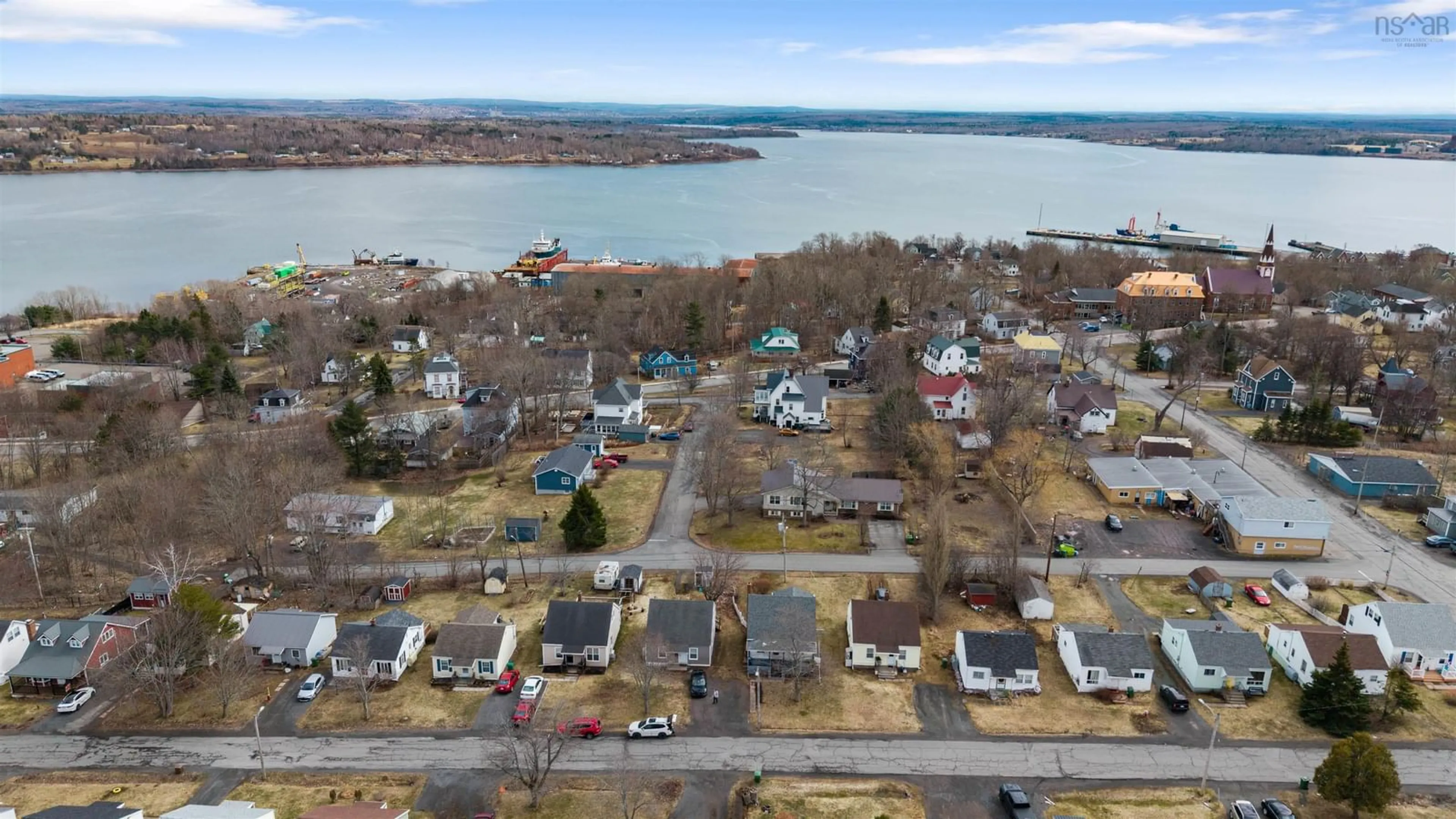 A pic from outside/outdoor area/front of a property/back of a property/a pic from drone, water/lake/river/ocean view for 99 Poplar St, Pictou Nova Scotia B0K 1H0