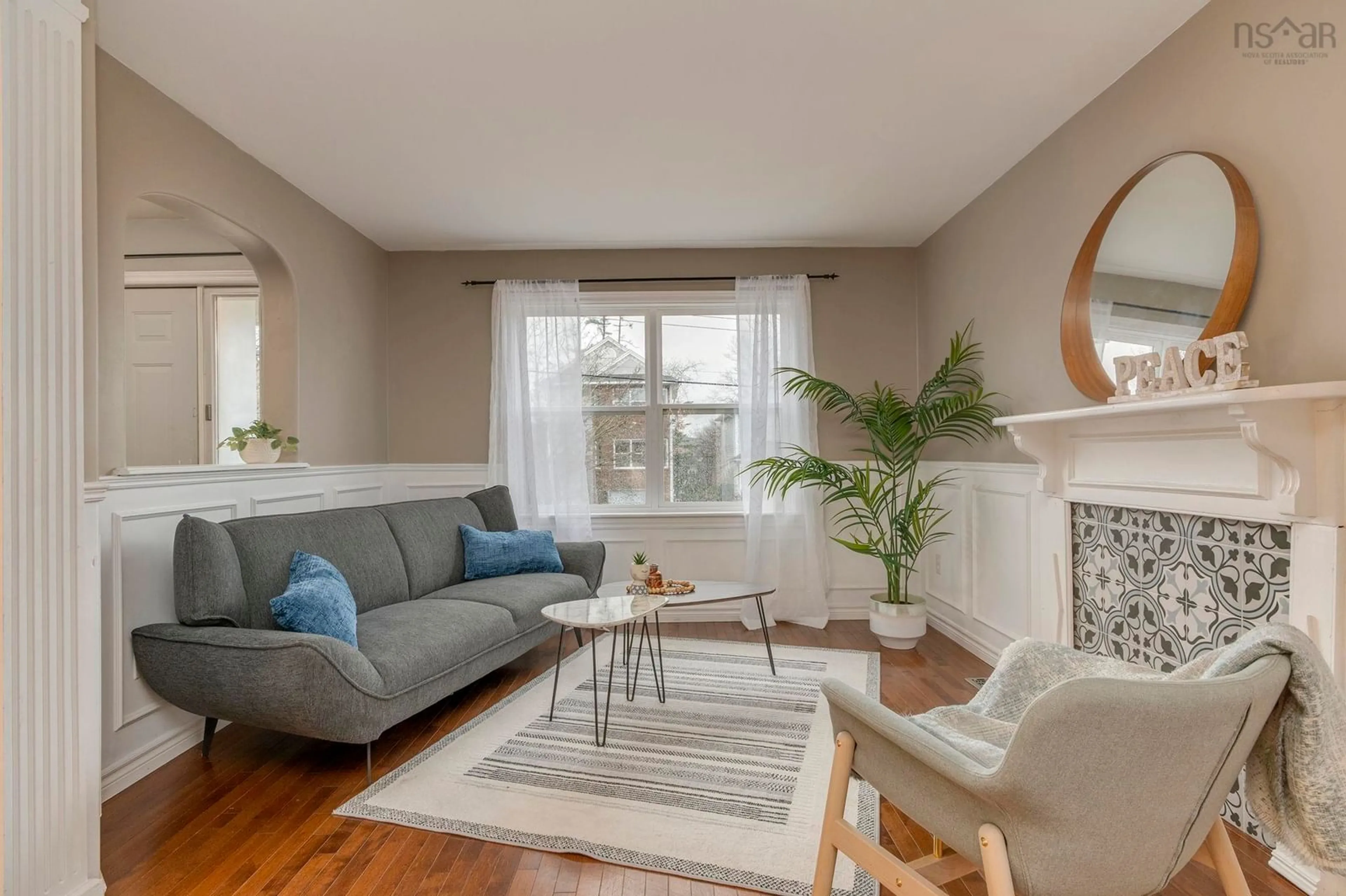 Living room with furniture, wood/laminate floor for 53 Heathside Cres, Halifax Nova Scotia B3S 1G3