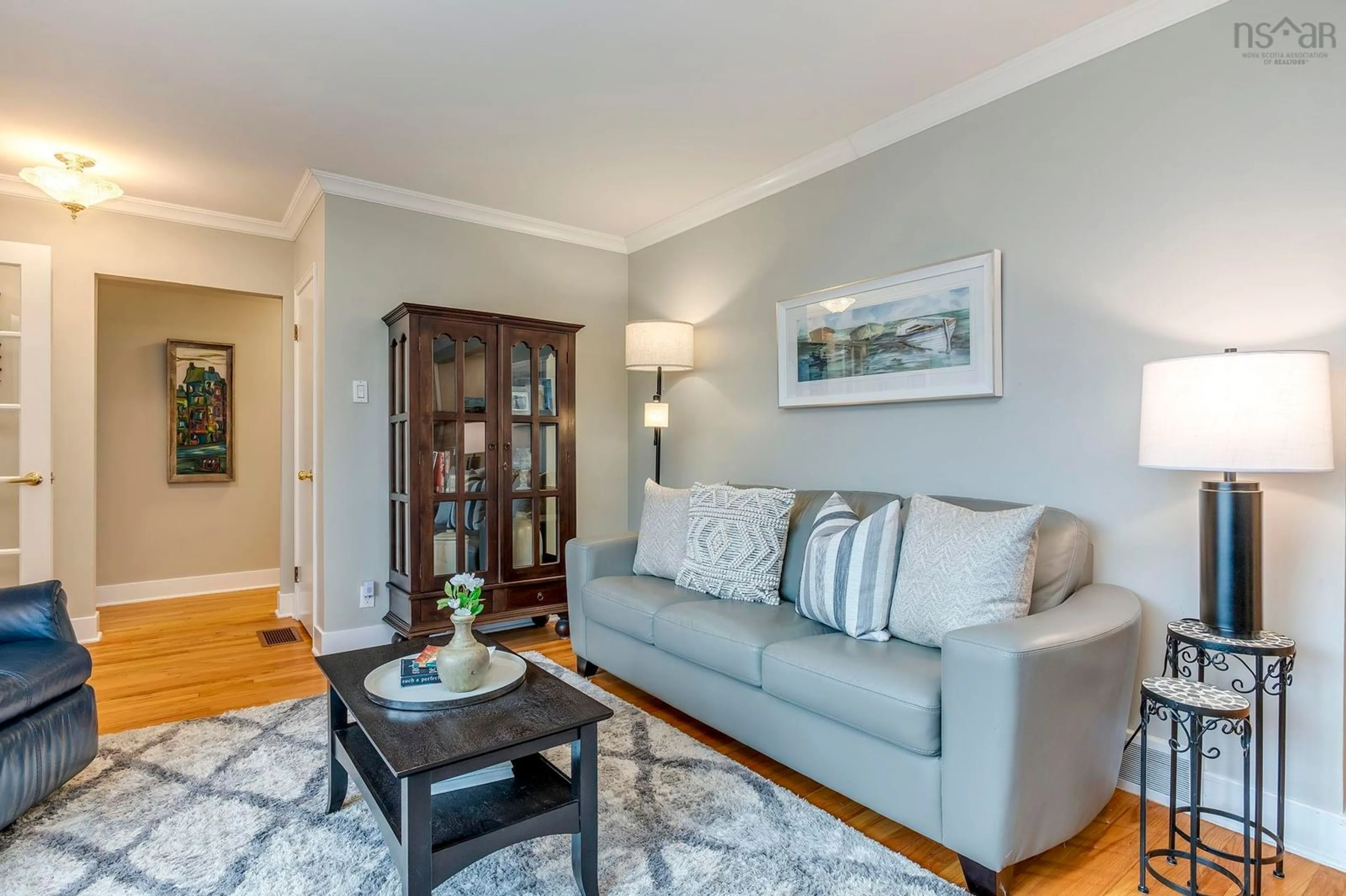 Living room with furniture, wood/laminate floor for 21 Lawnsdale Dr, Dartmouth Nova Scotia B3A 2N1