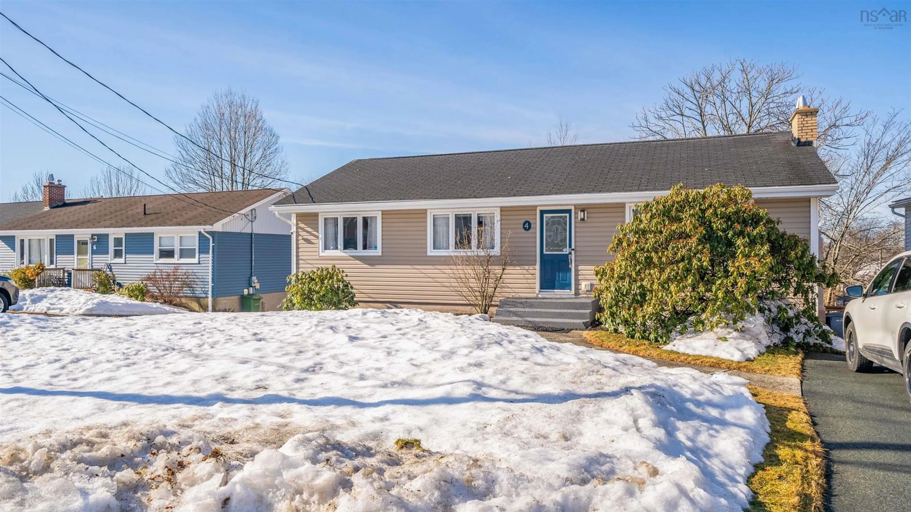 Home with vinyl exterior material, street for 4 and 4A Chestnut Lane, Dartmouth Nova Scotia B2Y 3X2