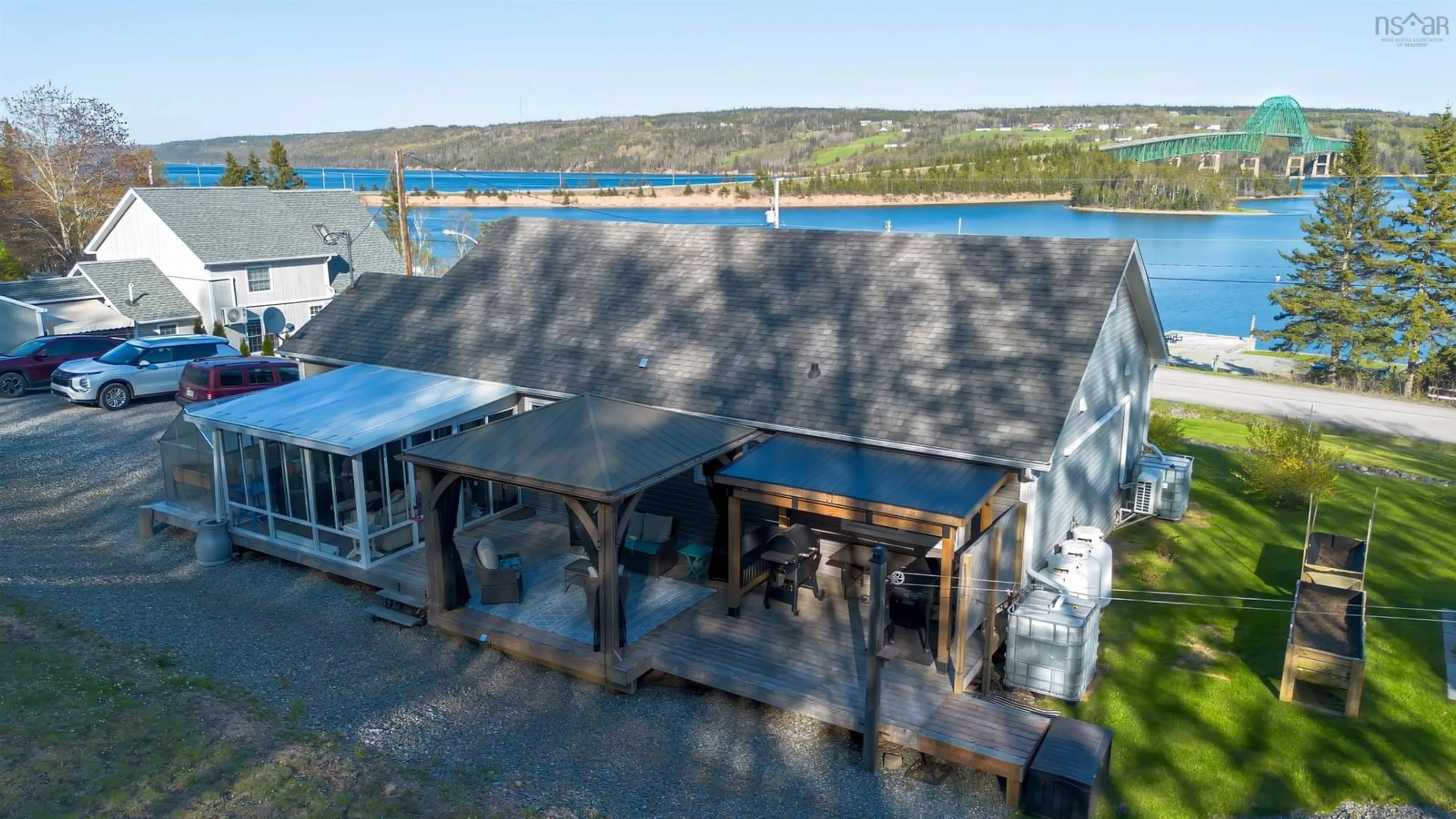 A pic from outside/outdoor area/front of a property/back of a property/a pic from drone, water/lake/river/ocean view for 3693 New Harris Rd, New Harris Nova Scotia B1X 1T1