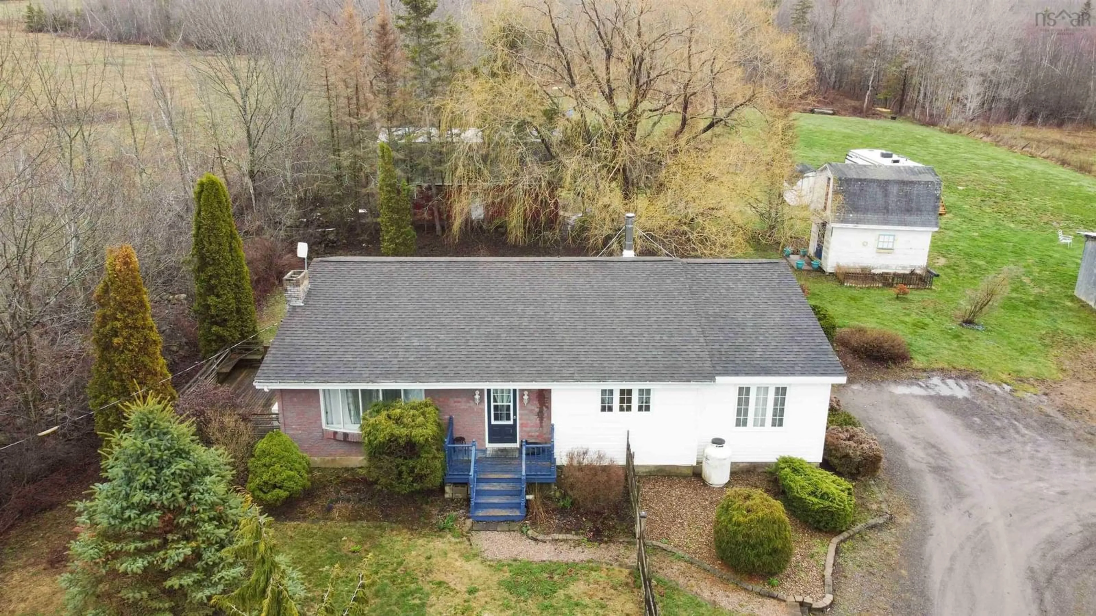 A pic from outside/outdoor area/front of a property/back of a property/a pic from drone, unknown for 7140 Highway 201, South Williamston Nova Scotia B0S 1M0