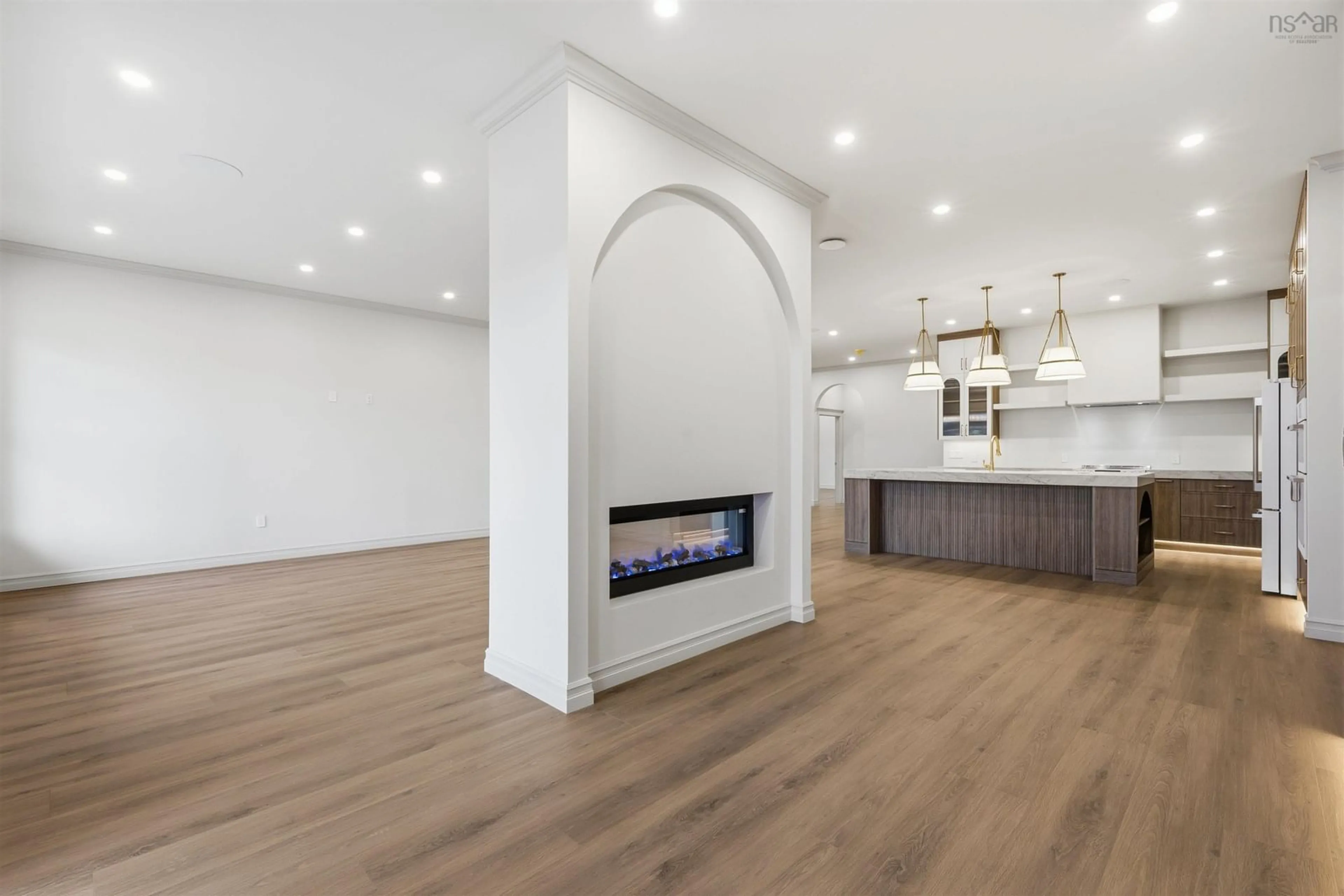 Open concept kitchen, wood/laminate floor for 35 George Cyril Dr, Lawrencetown Nova Scotia B2Z 1E2