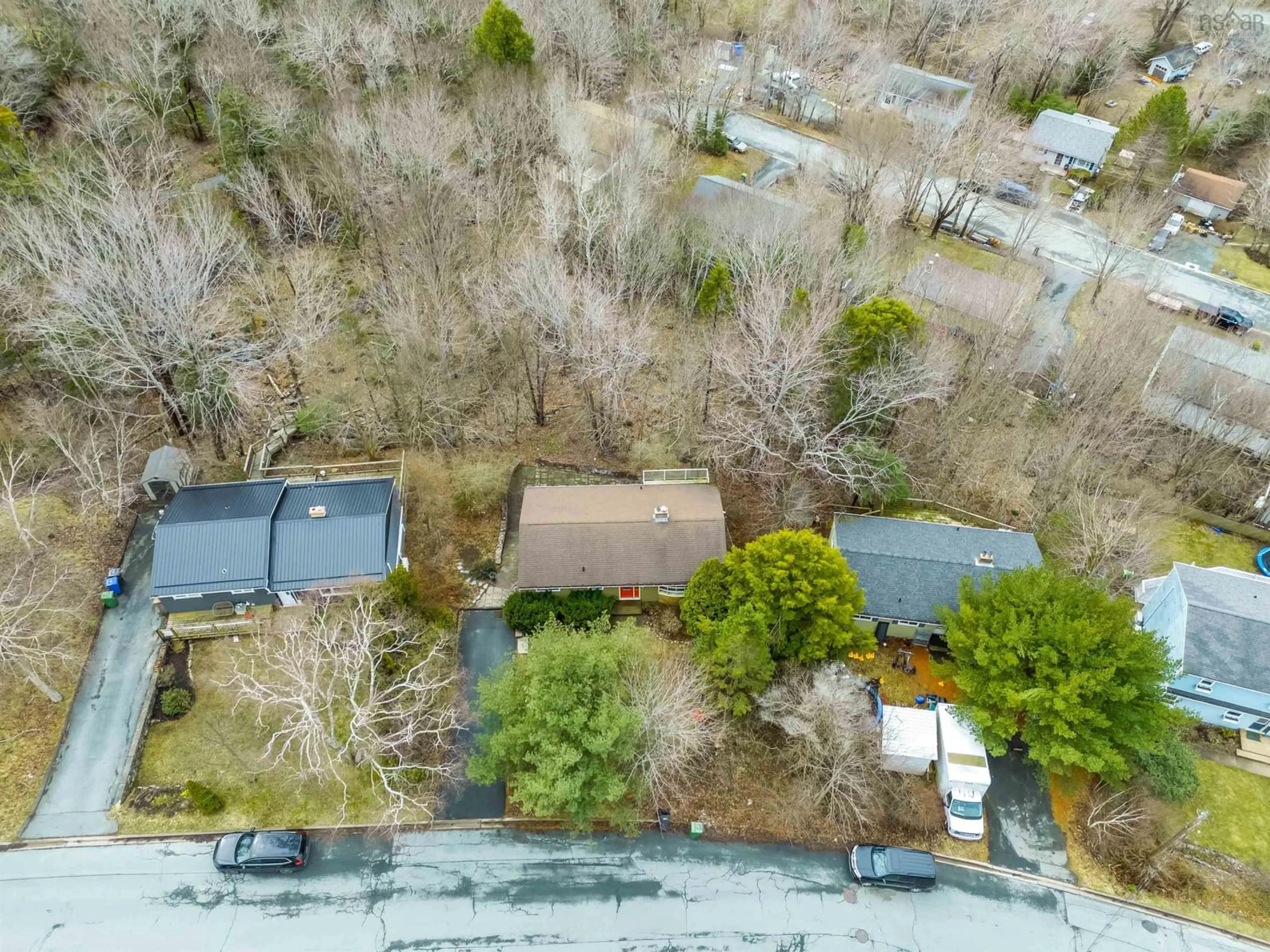 A pic from outside/outdoor area/front of a property/back of a property/a pic from drone, forest/trees view for 57 Beechcrest Dr, Waverley Nova Scotia B2R 1L4