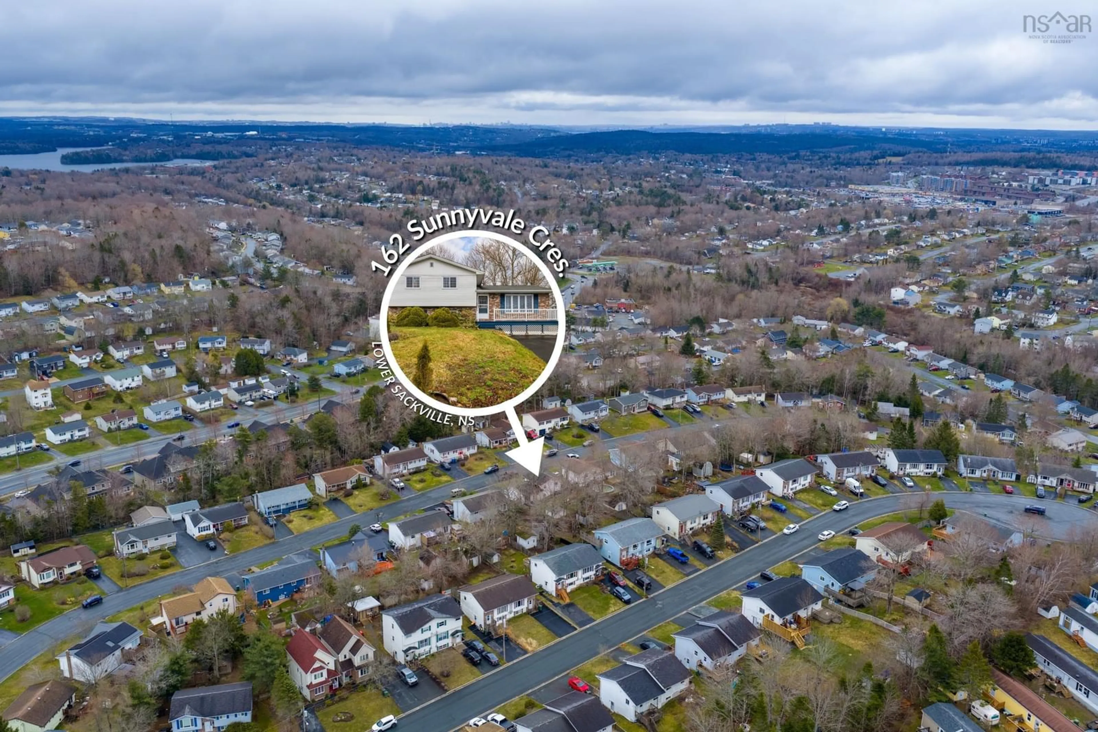 A pic from outside/outdoor area/front of a property/back of a property/a pic from drone, unknown for 162 Sunnyvale Cres, Lower Sackville Nova Scotia B4E 2S5