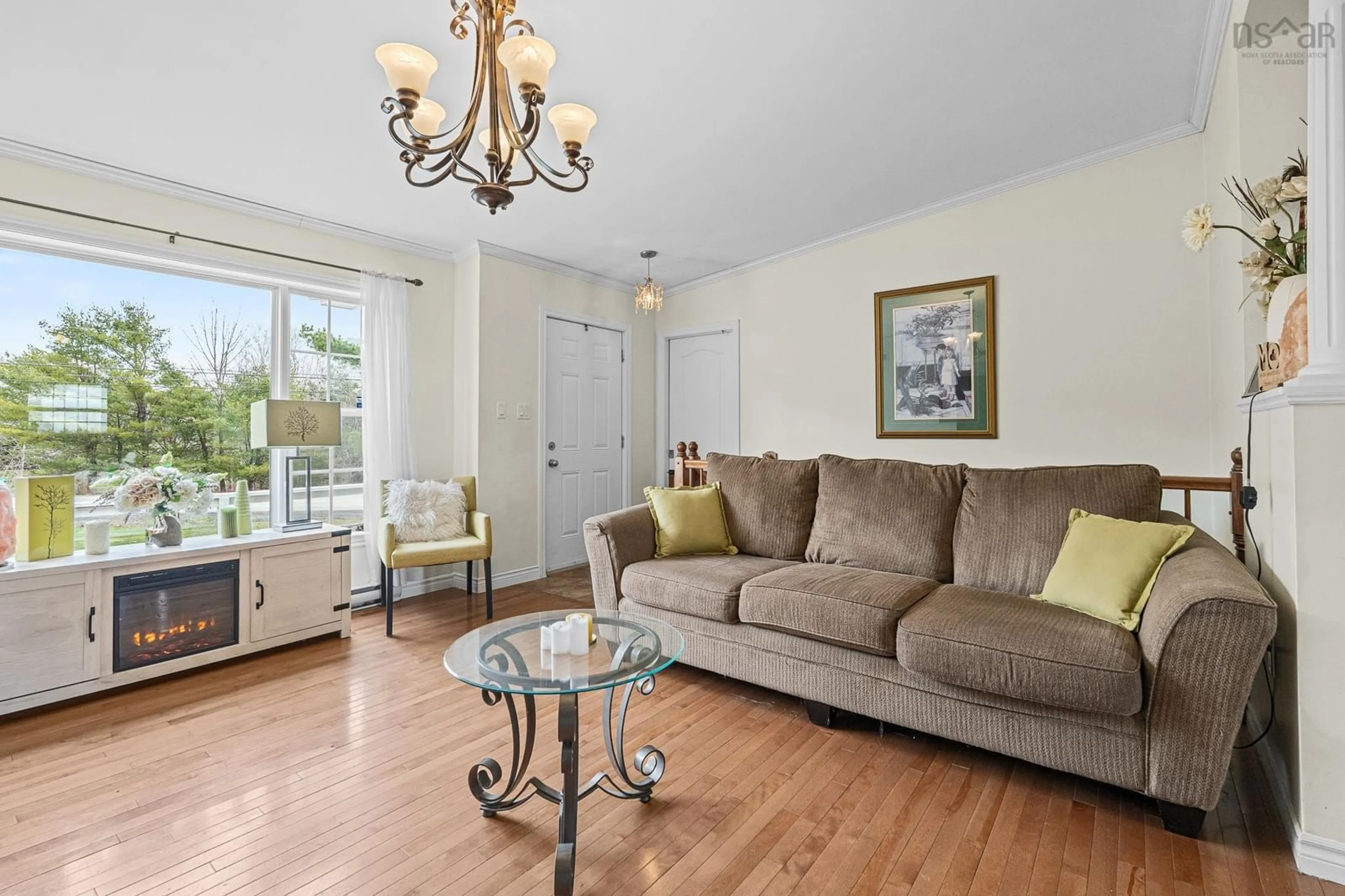 Living room with furniture, wood/laminate floor for 574 Dawson Rd, Ellershouse Nova Scotia B0N 1L0