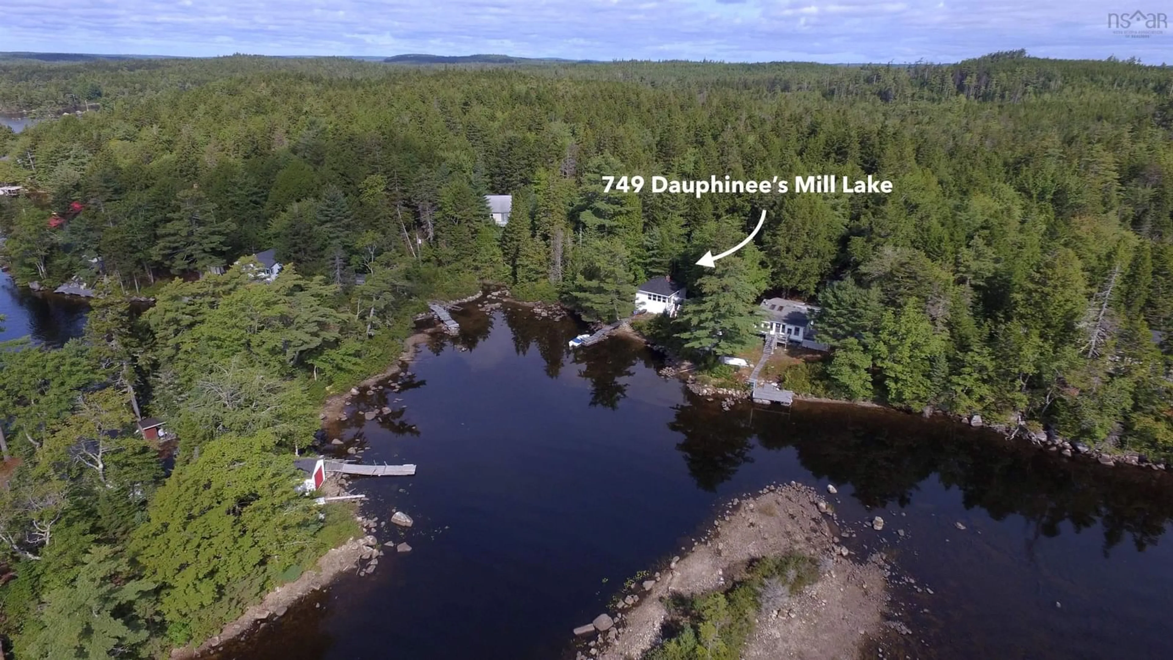 A pic from outside/outdoor area/front of a property/back of a property/a pic from drone, water/lake/river/ocean view for 749 Dauphinees Mill Lake Rd, Hubbards Nova Scotia B0J 1T0