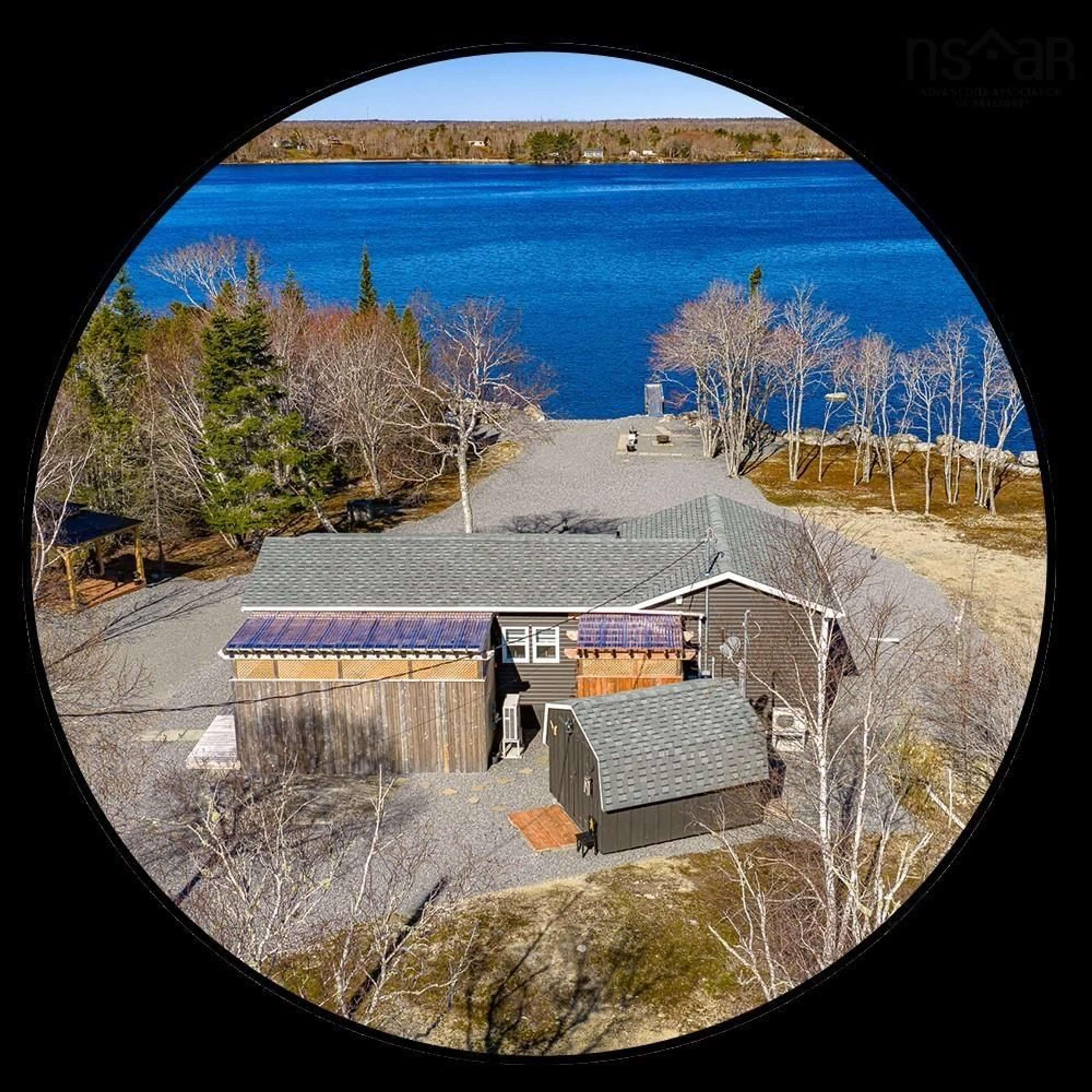 A pic from outside/outdoor area/front of a property/back of a property/a pic from drone, water/lake/river/ocean view for 247 Scotia Dr, Goose Lake Nova Scotia B0W 1E0