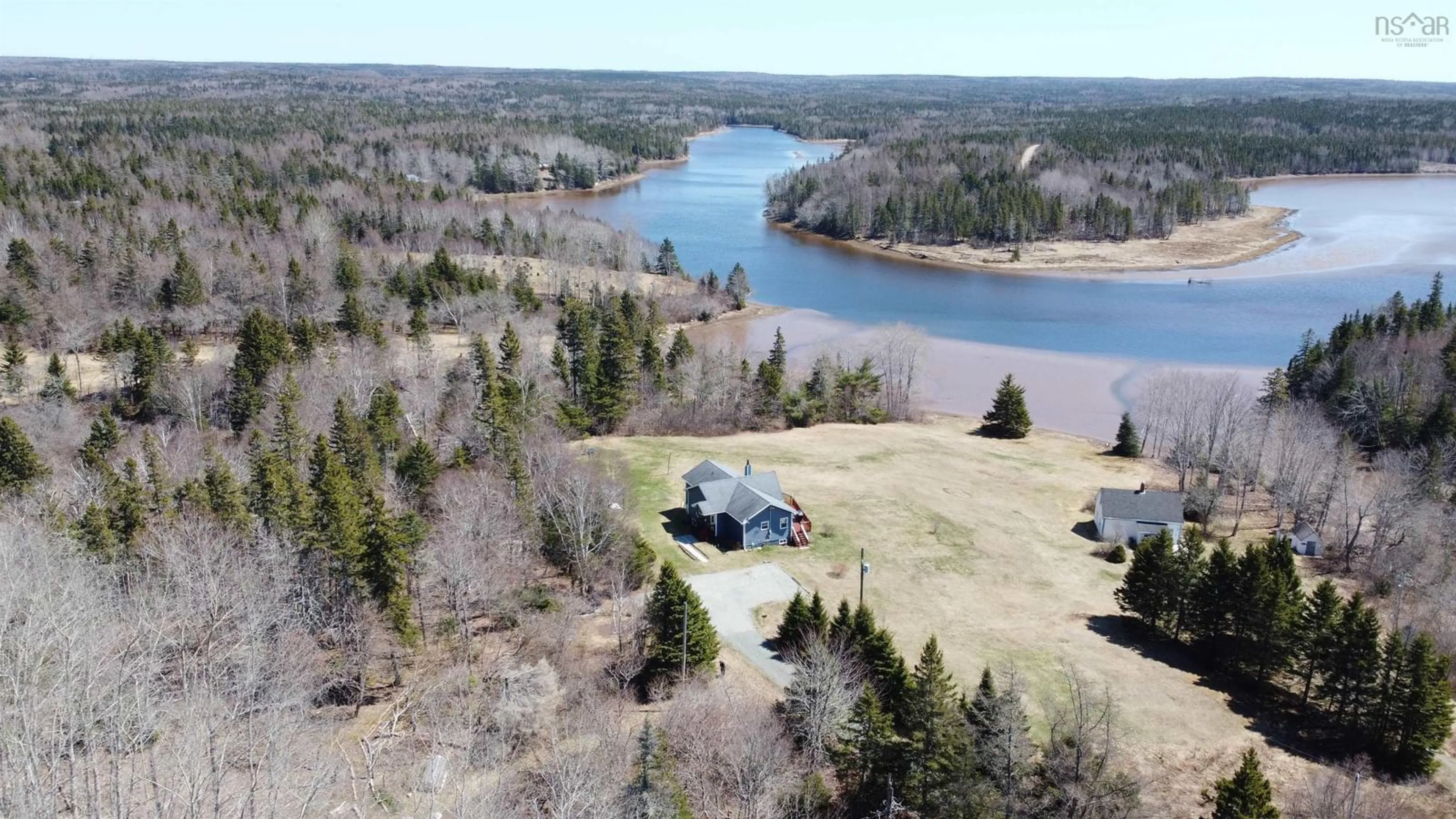 A pic from outside/outdoor area/front of a property/back of a property/a pic from drone, water/lake/river/ocean view for 543 Lower River Rd, Cleveland Nova Scotia B0E 1J0