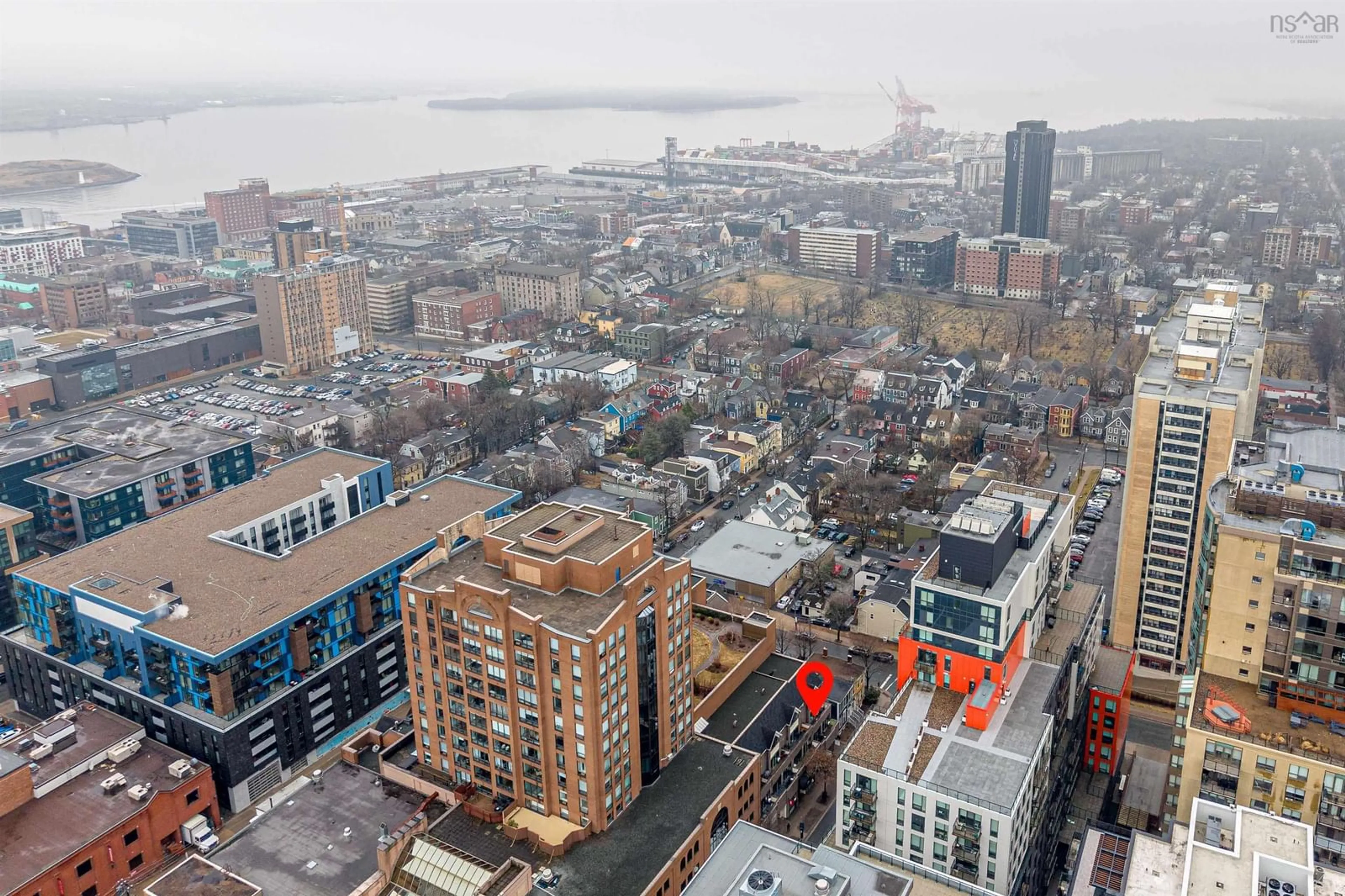 A pic from outside/outdoor area/front of a property/back of a property/a pic from drone, city buildings view from balcony for 1454 Dresden Row #1002, Halifax Nova Scotia B3J 3T5