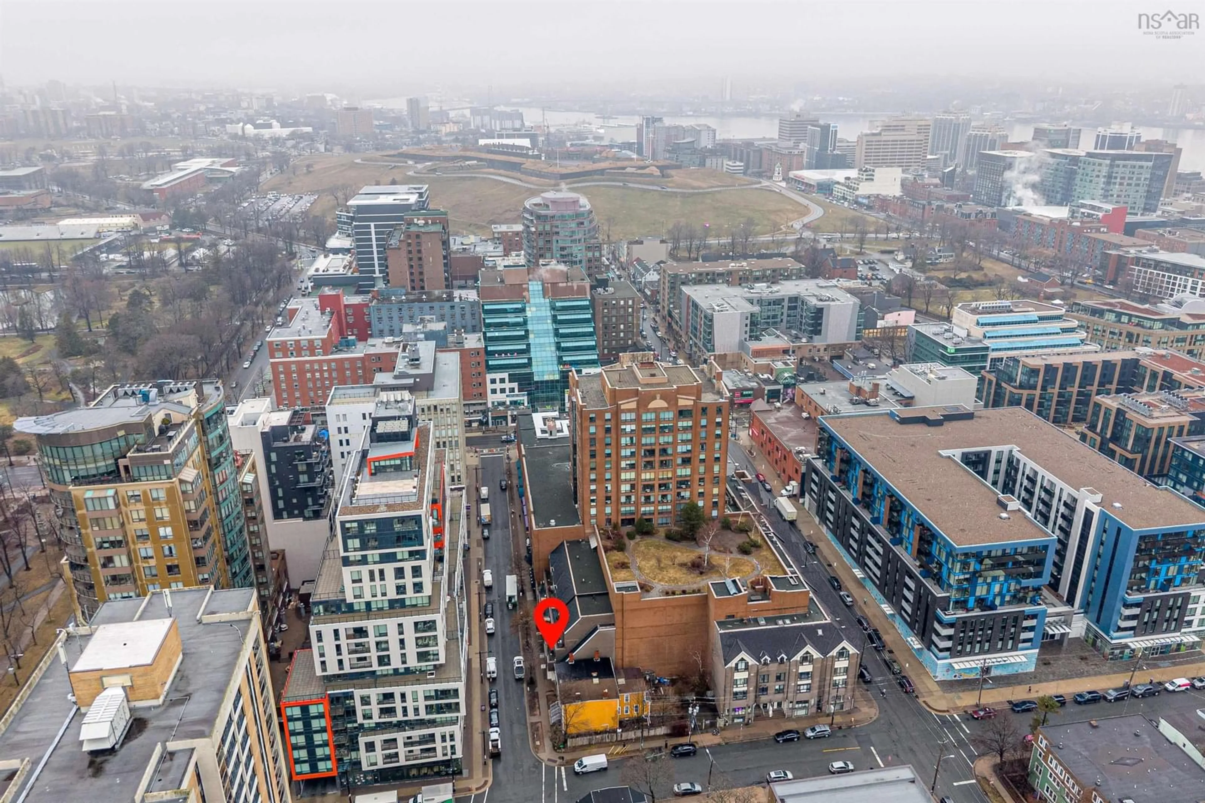 A pic from outside/outdoor area/front of a property/back of a property/a pic from drone, city buildings view from balcony for 1454 Dresden Row #1002, Halifax Nova Scotia B3J 3T5