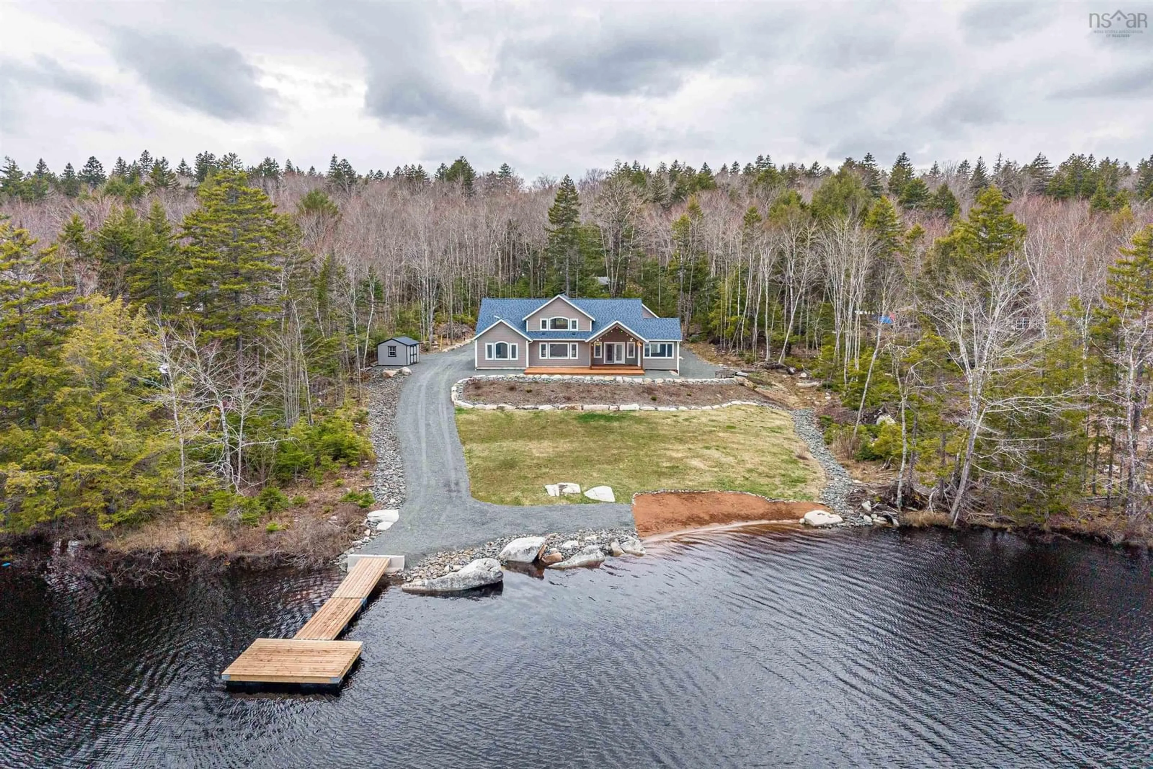 A pic from outside/outdoor area/front of a property/back of a property/a pic from drone, water/lake/river/ocean view for 55 Chalet Dr, Vaughan Nova Scotia B0N 2T0