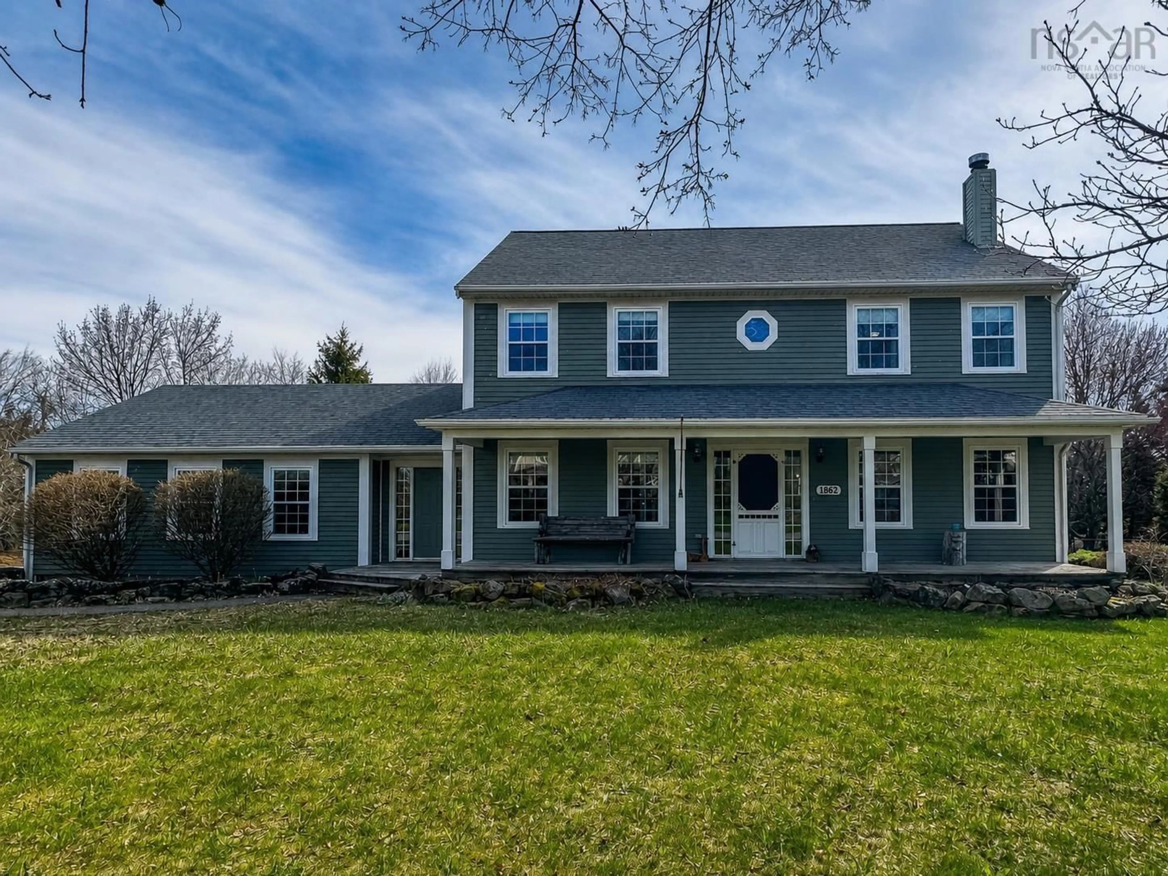 Home with vinyl exterior material, street for 1862 Kidston Ave, Port Williams Nova Scotia B0P 1T0