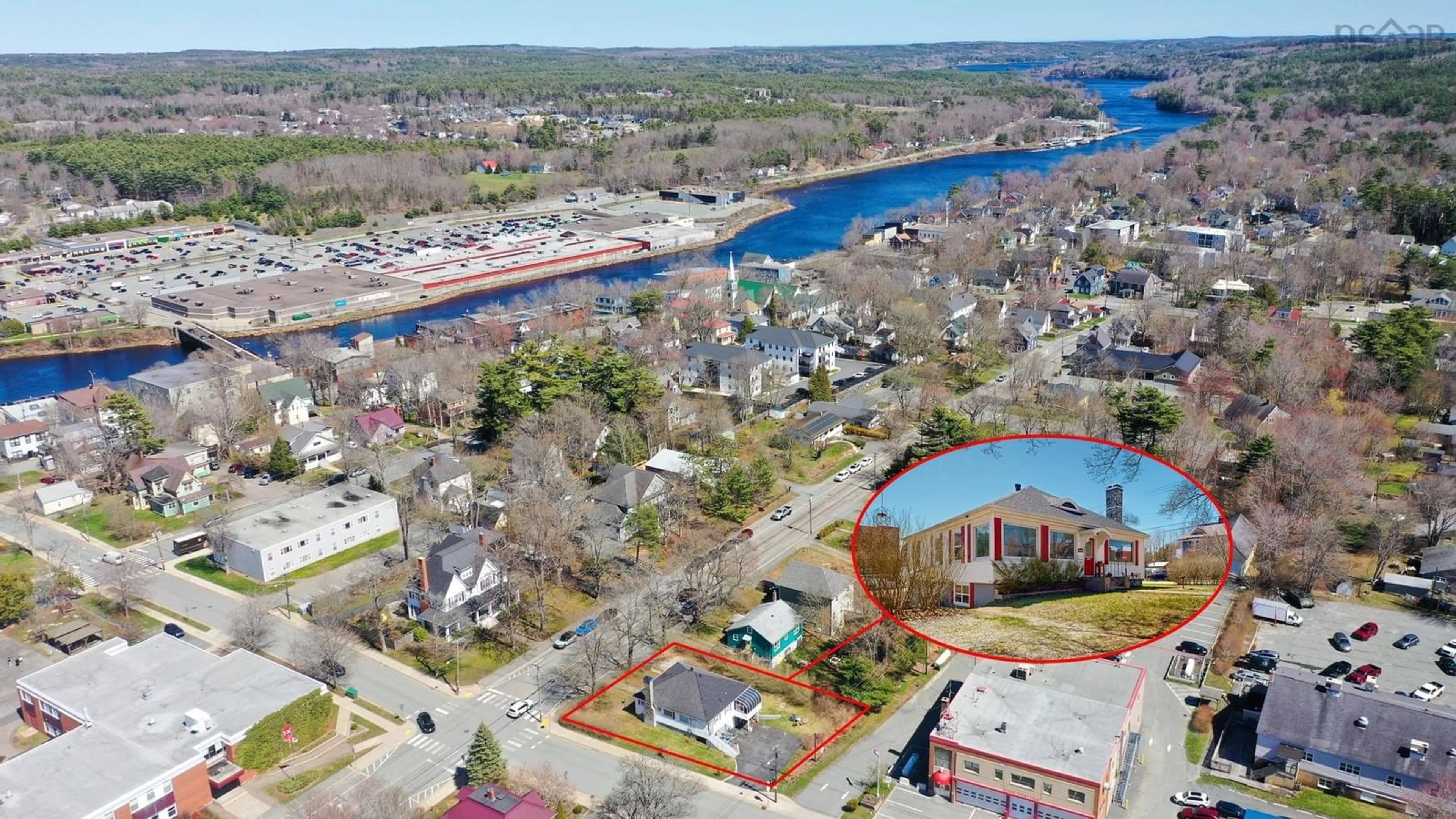 A pic from outside/outdoor area/front of a property/back of a property/a pic from drone, water/lake/river/ocean view for 91 York St, Bridgewater Nova Scotia B4V 1R1