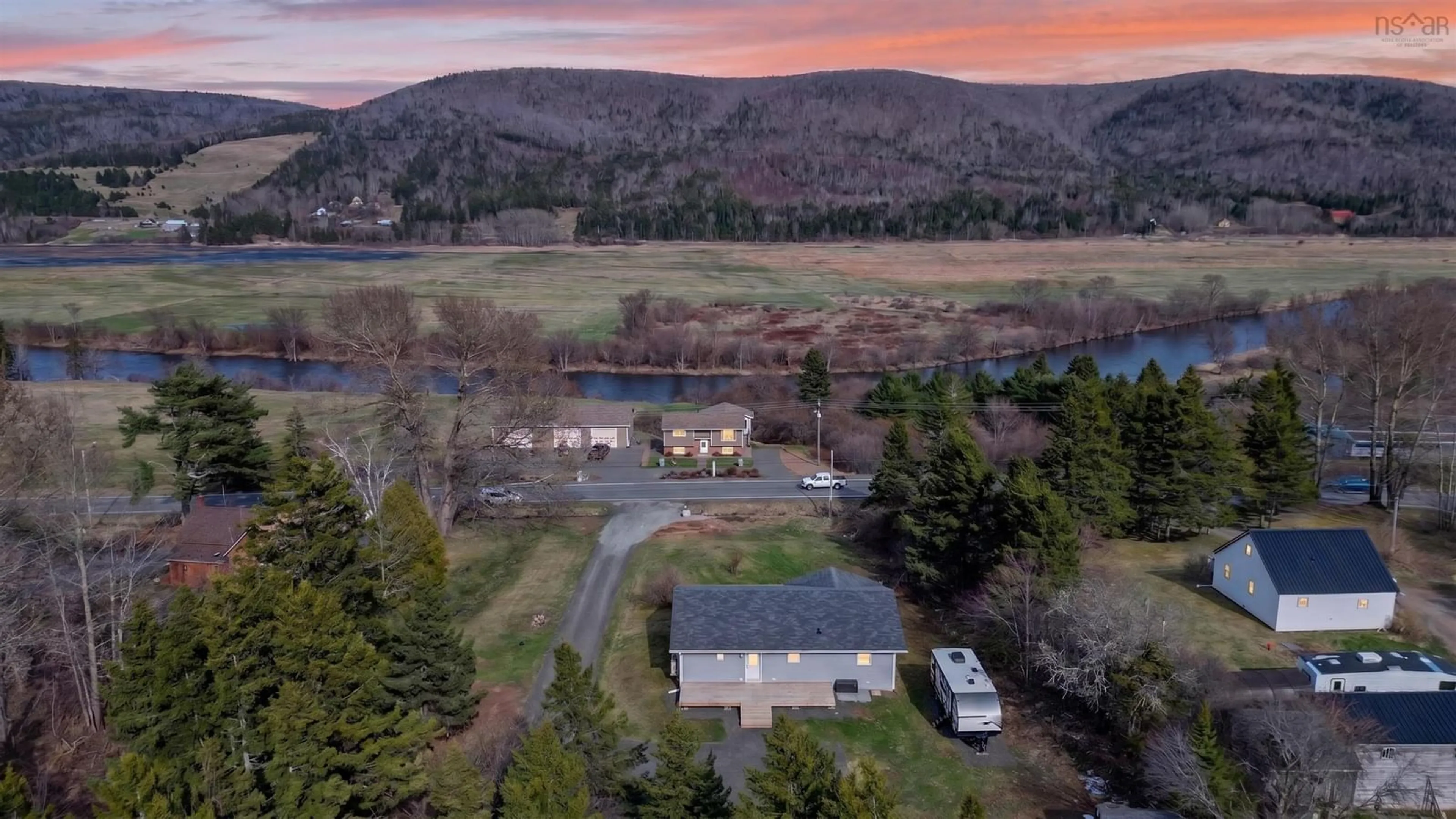 A pic from outside/outdoor area/front of a property/back of a property/a pic from drone, water/lake/river/ocean view for 8361 Cabot Trail, Margaree Forks Nova Scotia B0E 2A0