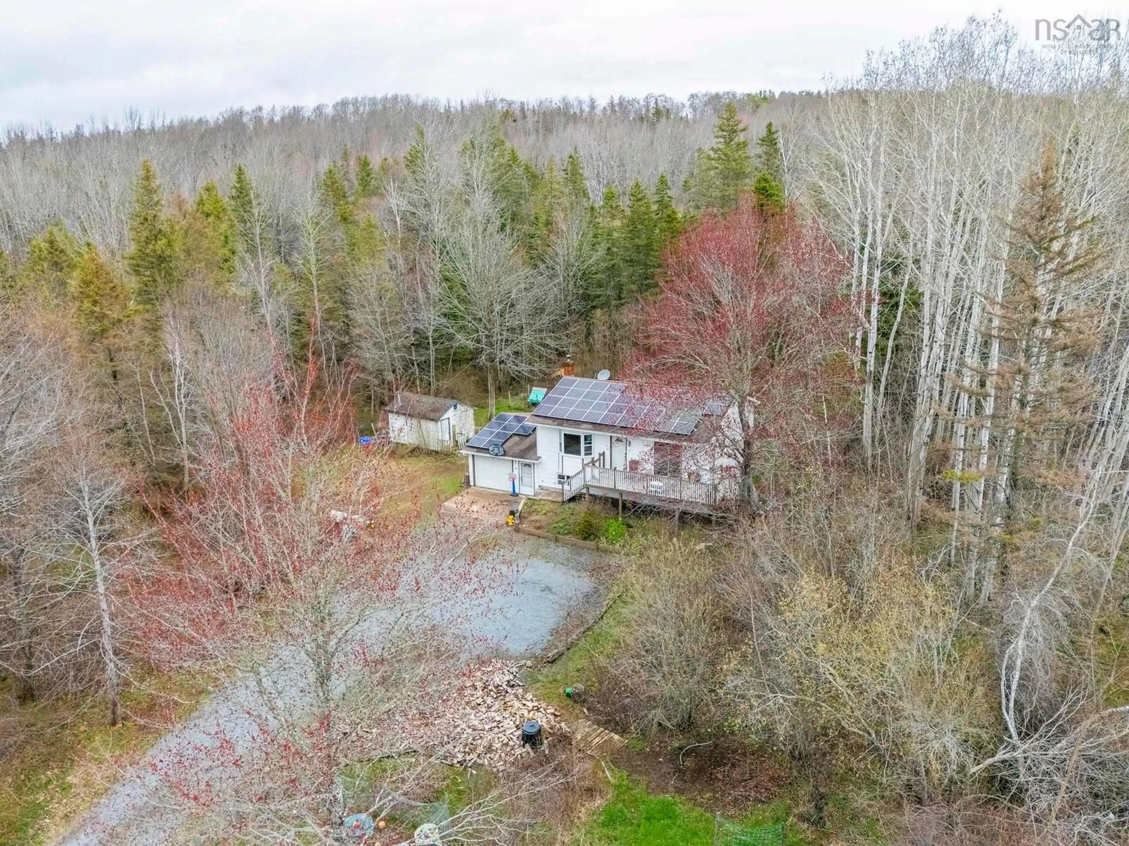 A pic from outside/outdoor area/front of a property/back of a property/a pic from drone, forest/trees view for 40 Mount Hanley Rd, South Williamston Nova Scotia B0P 1S0