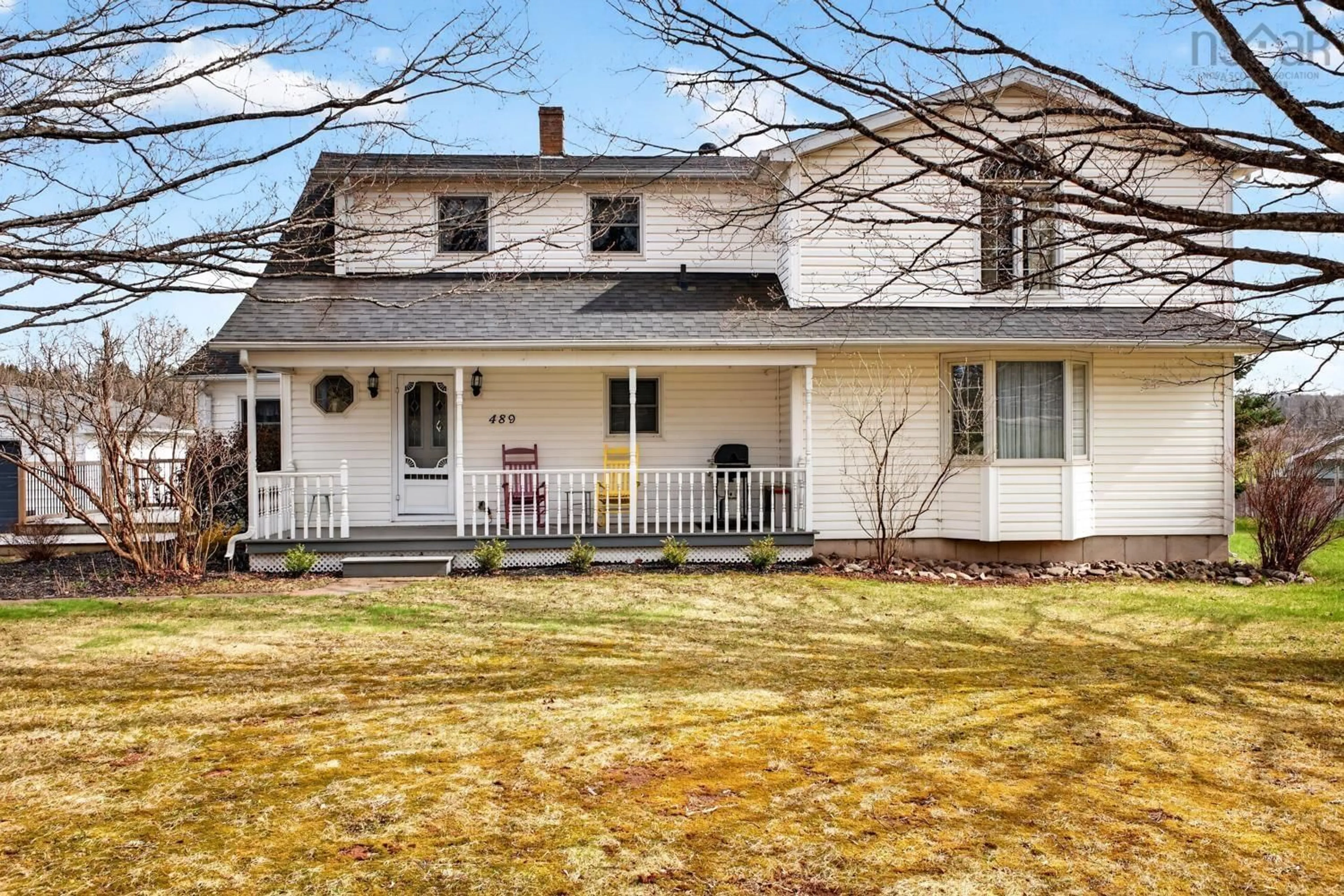 Home with vinyl exterior material, street for 489 Salmon River Rd, Valley Nova Scotia B6L 4E7
