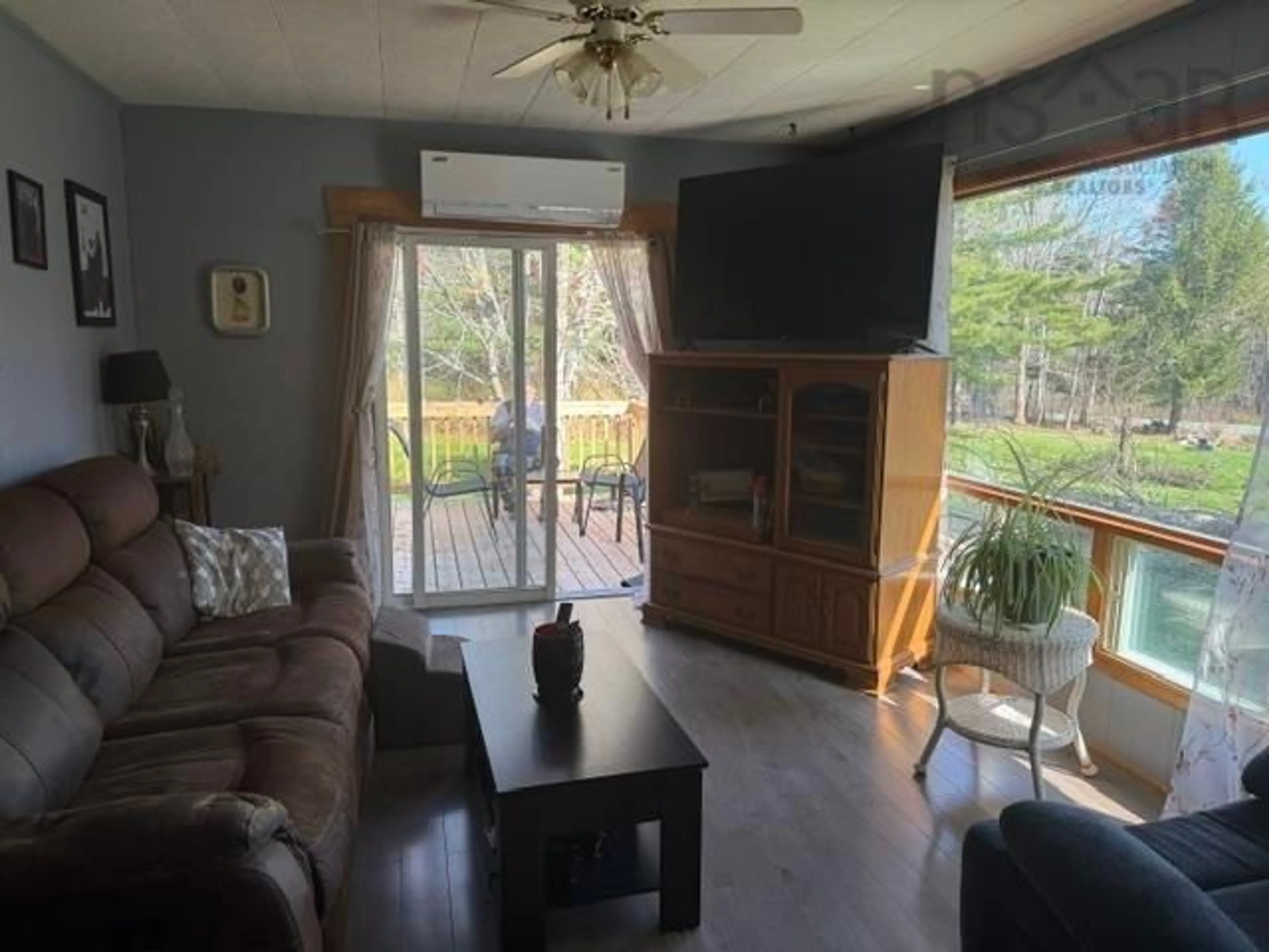 Living room with furniture, wood/laminate floor for 4064 Medway River Rd, Bangs Falls Nova Scotia B0T 1E0