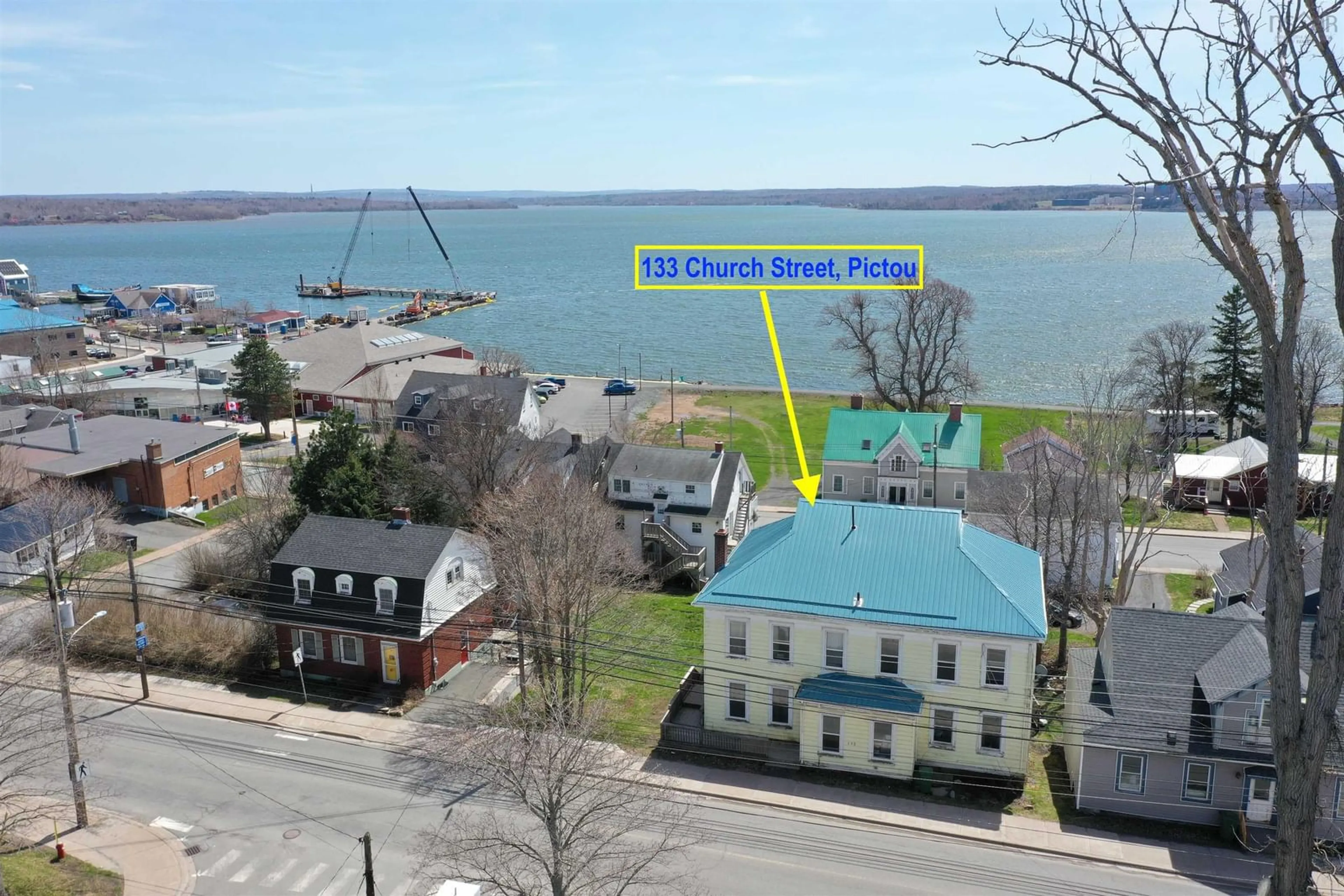A pic from outside/outdoor area/front of a property/back of a property/a pic from drone, water/lake/river/ocean view for 133 Church St, Pictou Nova Scotia B0K 1H0