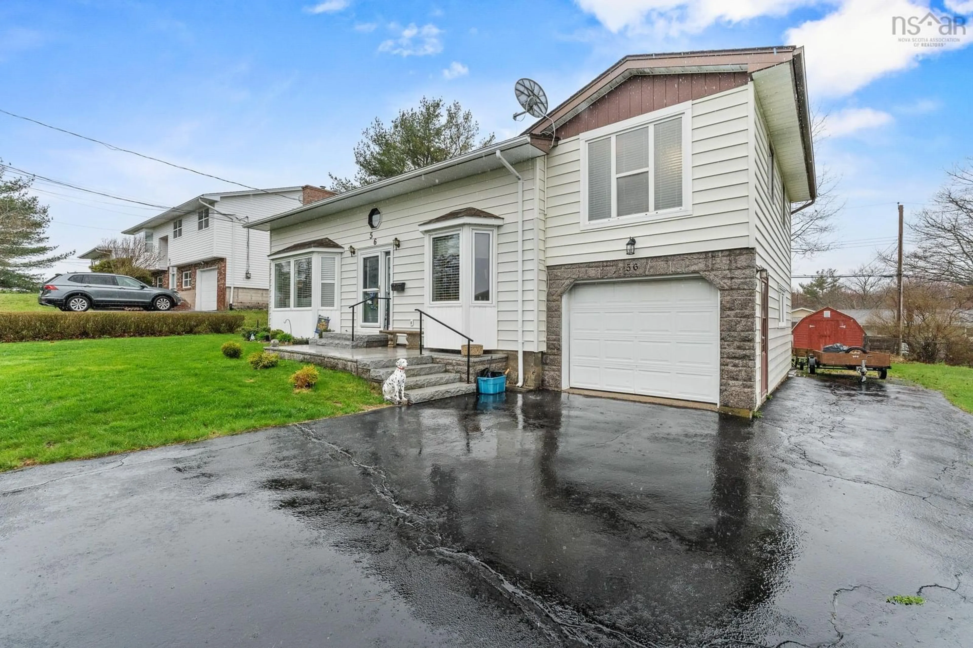 Home with vinyl exterior material, street for 56 Raymond Dr, Lower Sackville Nova Scotia B4C 1H2