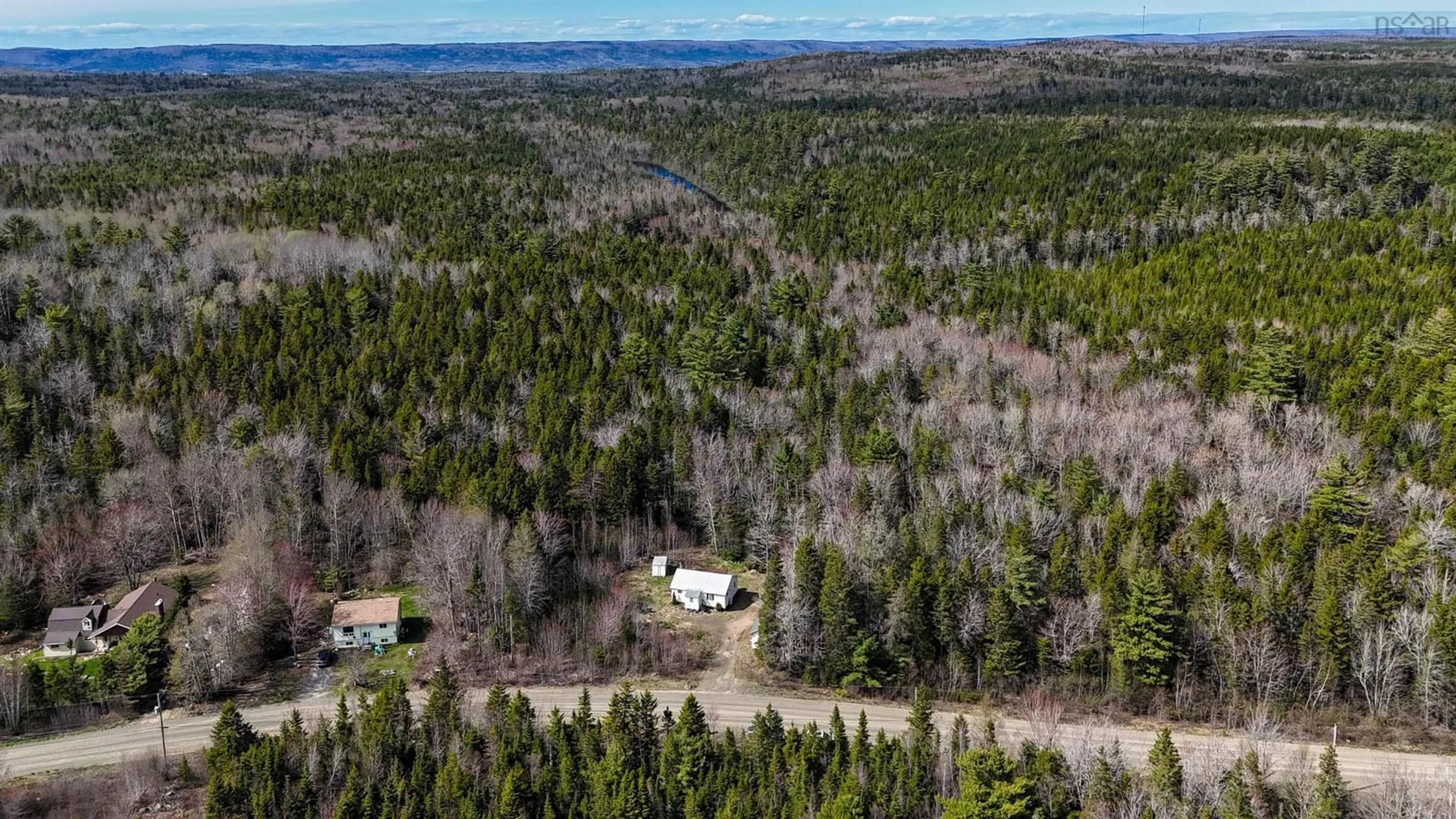 A pic from outside/outdoor area/front of a property/back of a property/a pic from drone, forest/trees view for 1851 West Dalhousie Rd, Perotte Nova Scotia B0S 1A0