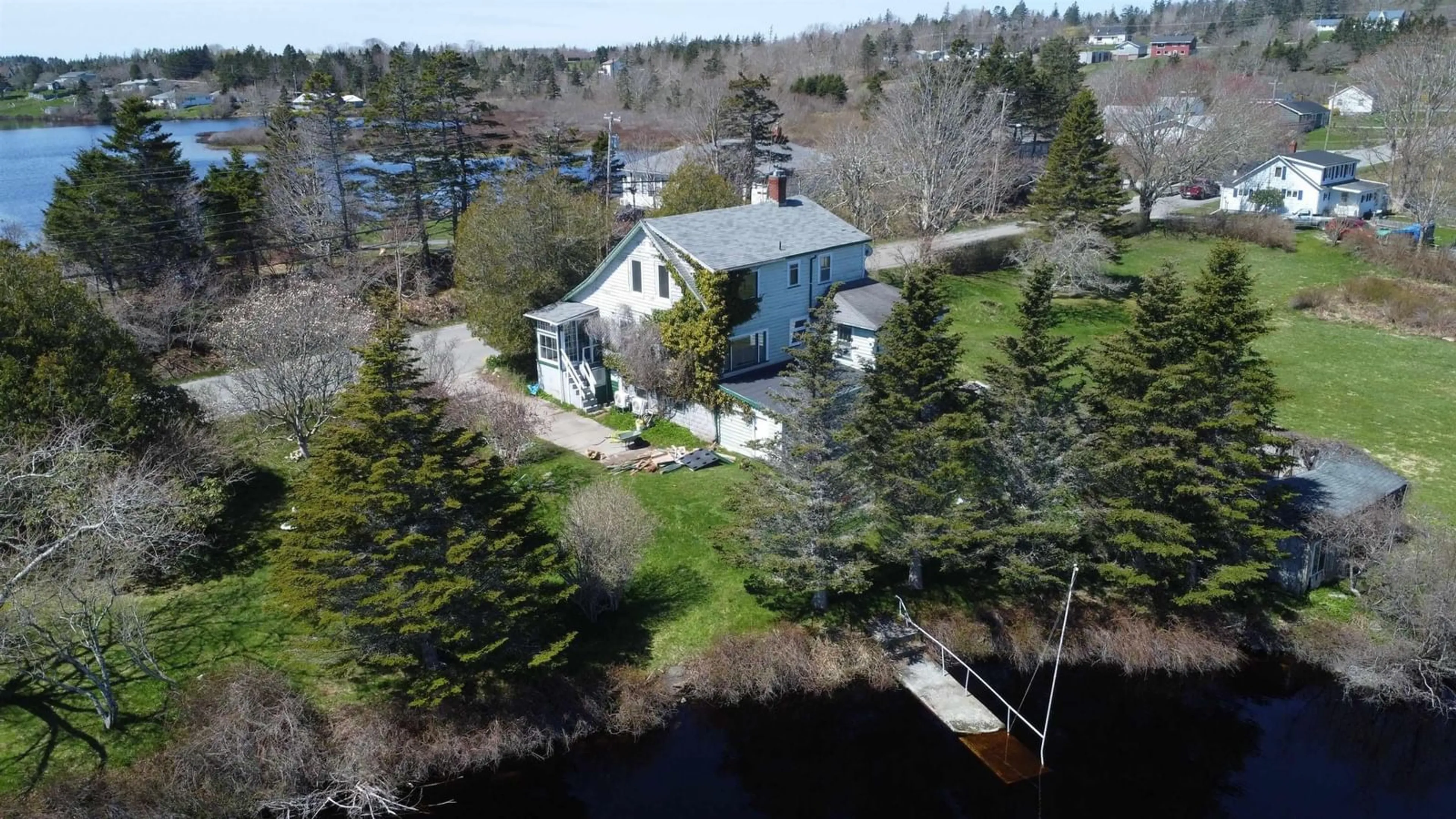 A pic from outside/outdoor area/front of a property/back of a property/a pic from drone, water/lake/river/ocean view for 42 Dayton Rd, Dayton Nova Scotia B5A 5K5