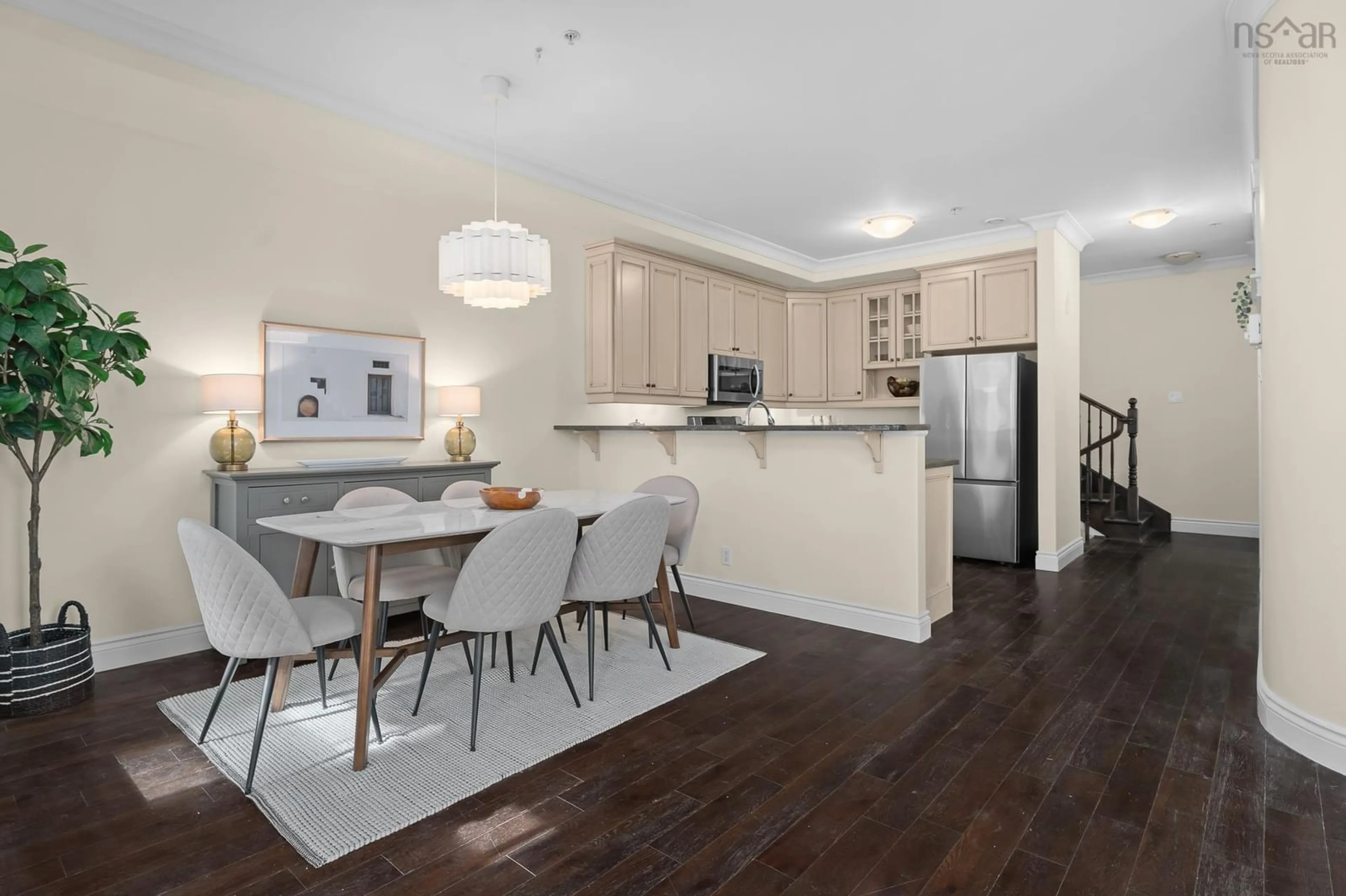 Open concept kitchen, wood/laminate floor for 2303 Princess Pl, Halifax Nova Scotia B3K 4K5