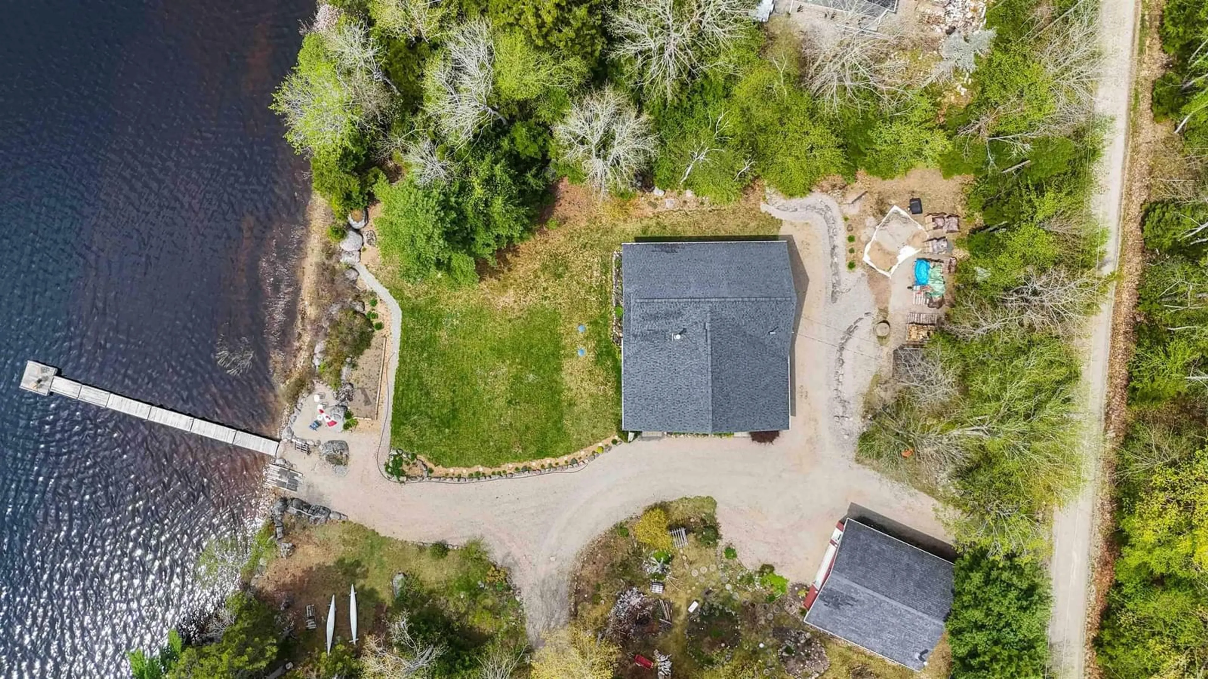 A pic from outside/outdoor area/front of a property/back of a property/a pic from drone, water/lake/river/ocean view for 439 Wallaback Dr, New Ross Nova Scotia B0J 2M0