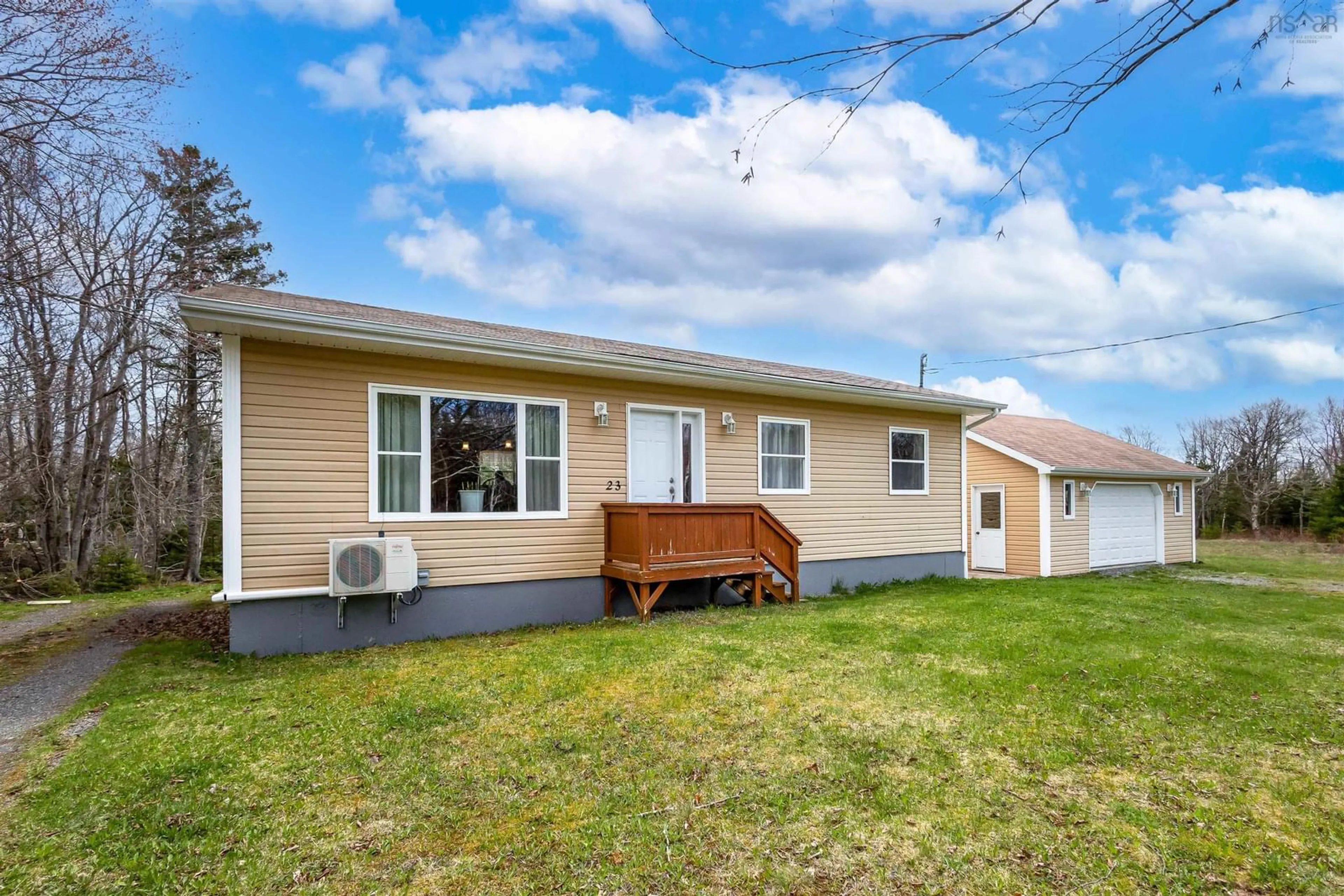 Home with vinyl exterior material, street for 23 Landry Cres, Mira Road Nova Scotia B1M 1C2