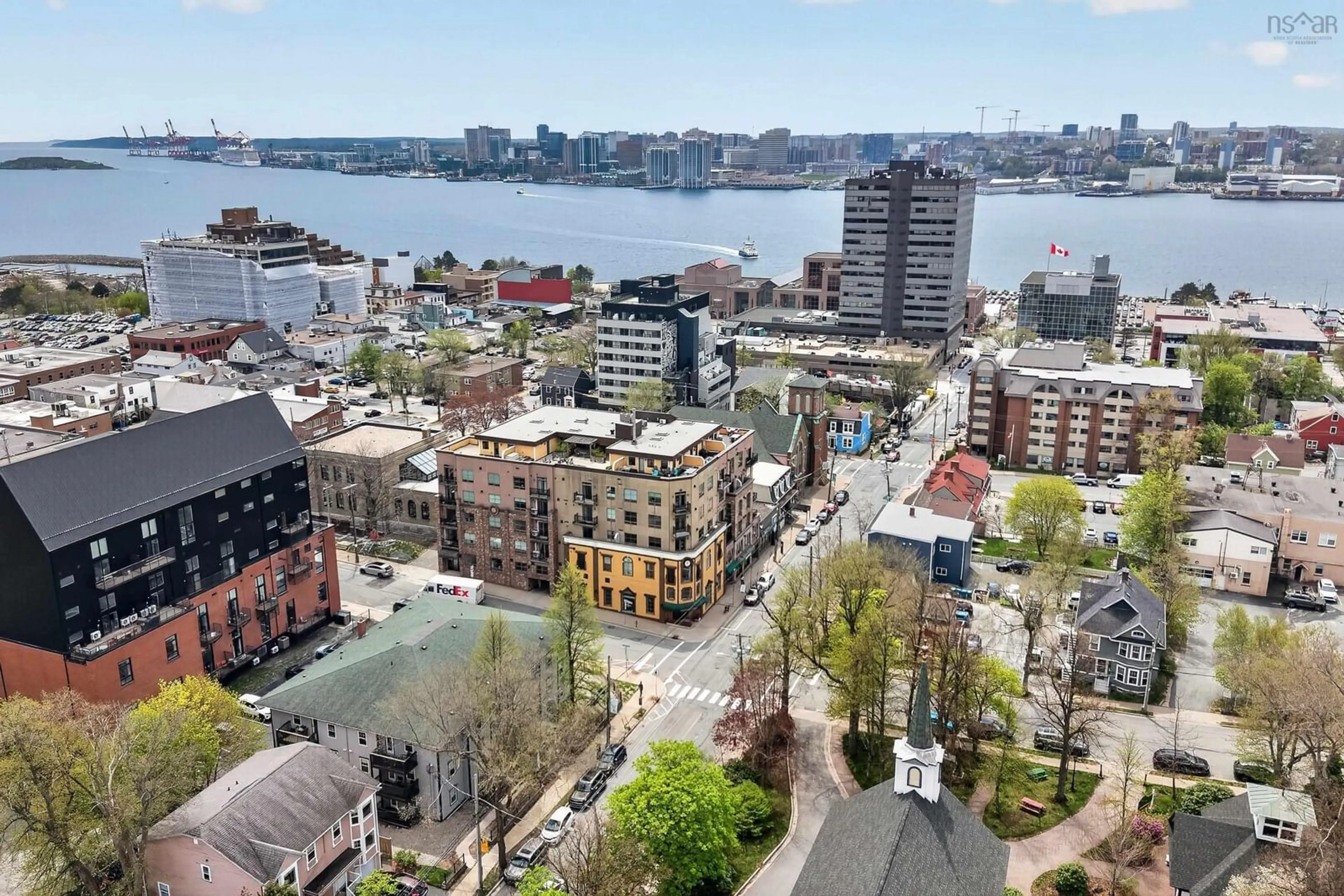 A pic from outside/outdoor area/front of a property/back of a property/a pic from drone, city buildings view from balcony for 70 Ochterloney St #503, Dartmouth Nova Scotia B2Y 1C2