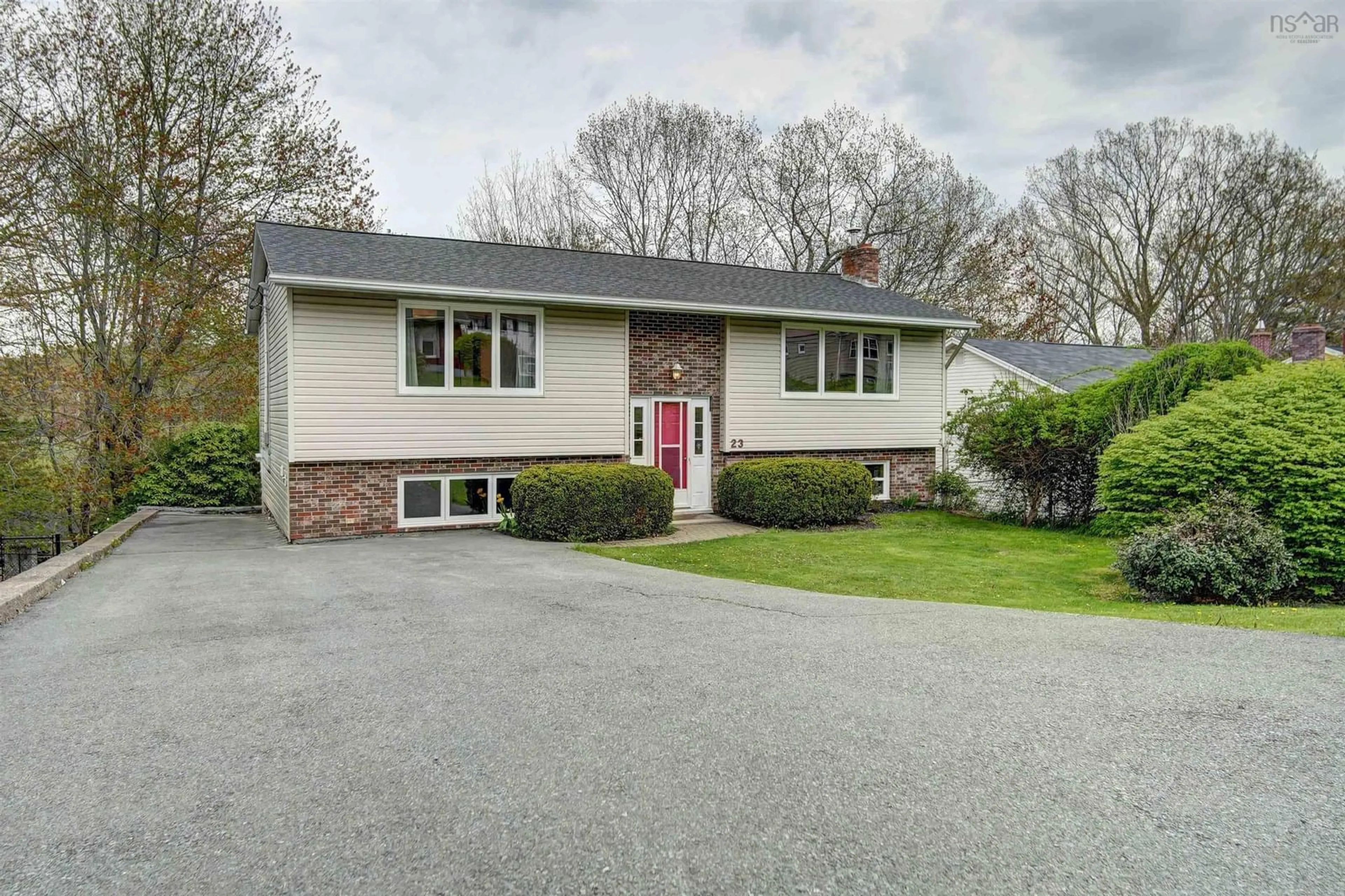 Home with vinyl exterior material, street for 23 Meadowview Dr, Bedford Nova Scotia B4A 2C3