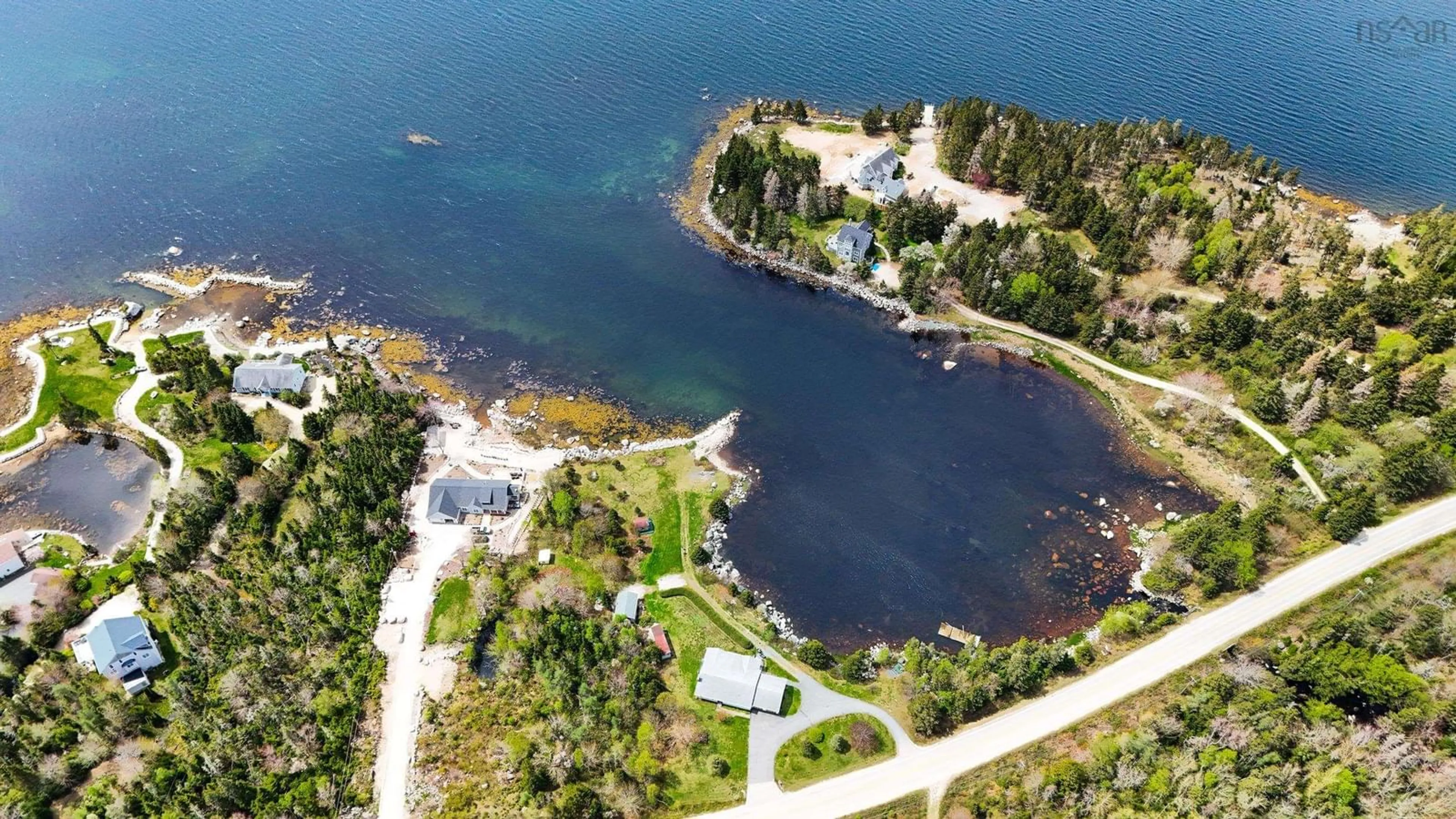 A pic from outside/outdoor area/front of a property/back of a property/a pic from drone, water/lake/river/ocean view for 7239 Highway 329, East River Point Nova Scotia B0J 1T0