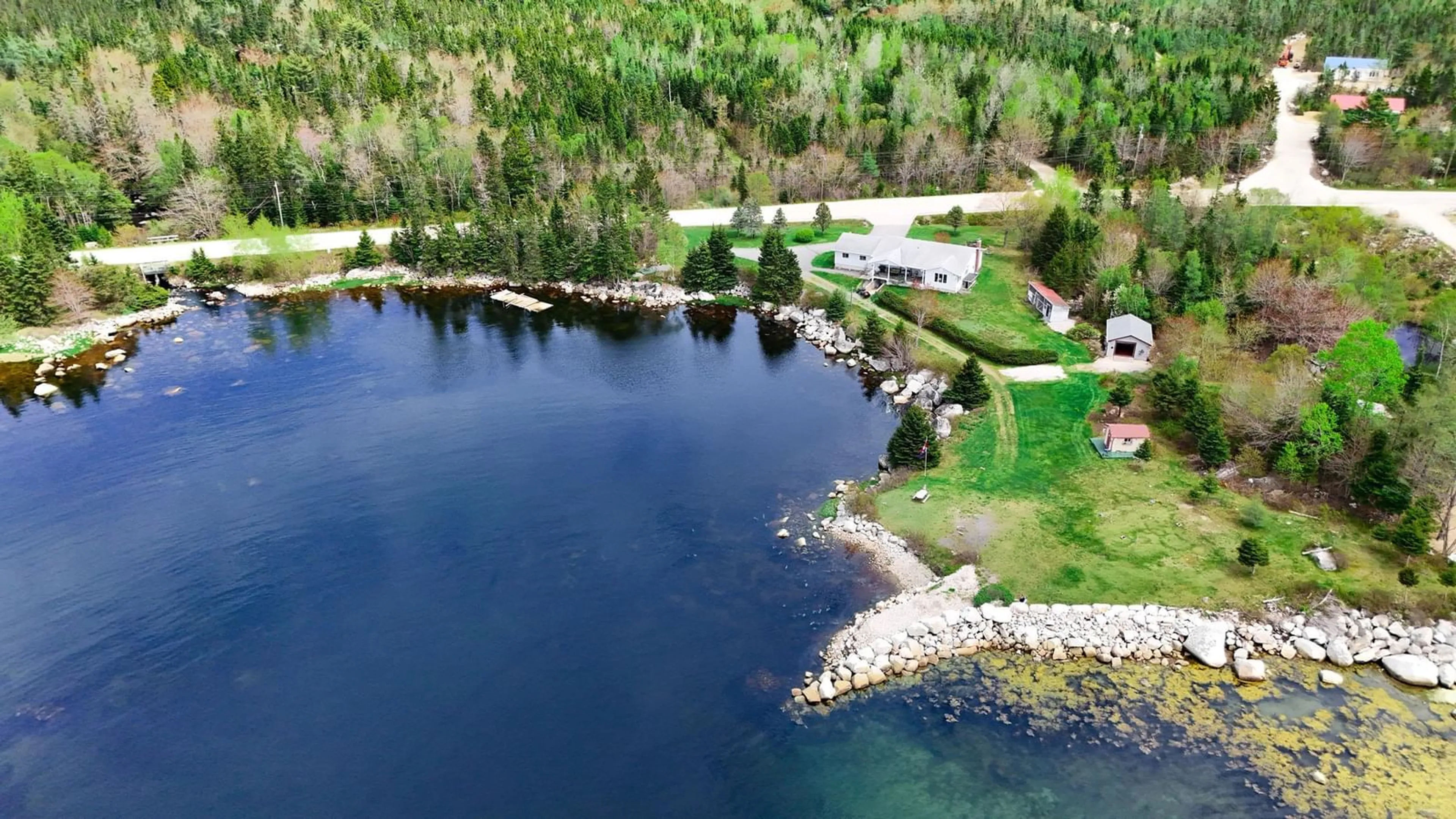 A pic from outside/outdoor area/front of a property/back of a property/a pic from drone, water/lake/river/ocean view for 7239 Highway 329, East River Point Nova Scotia B0J 1T0