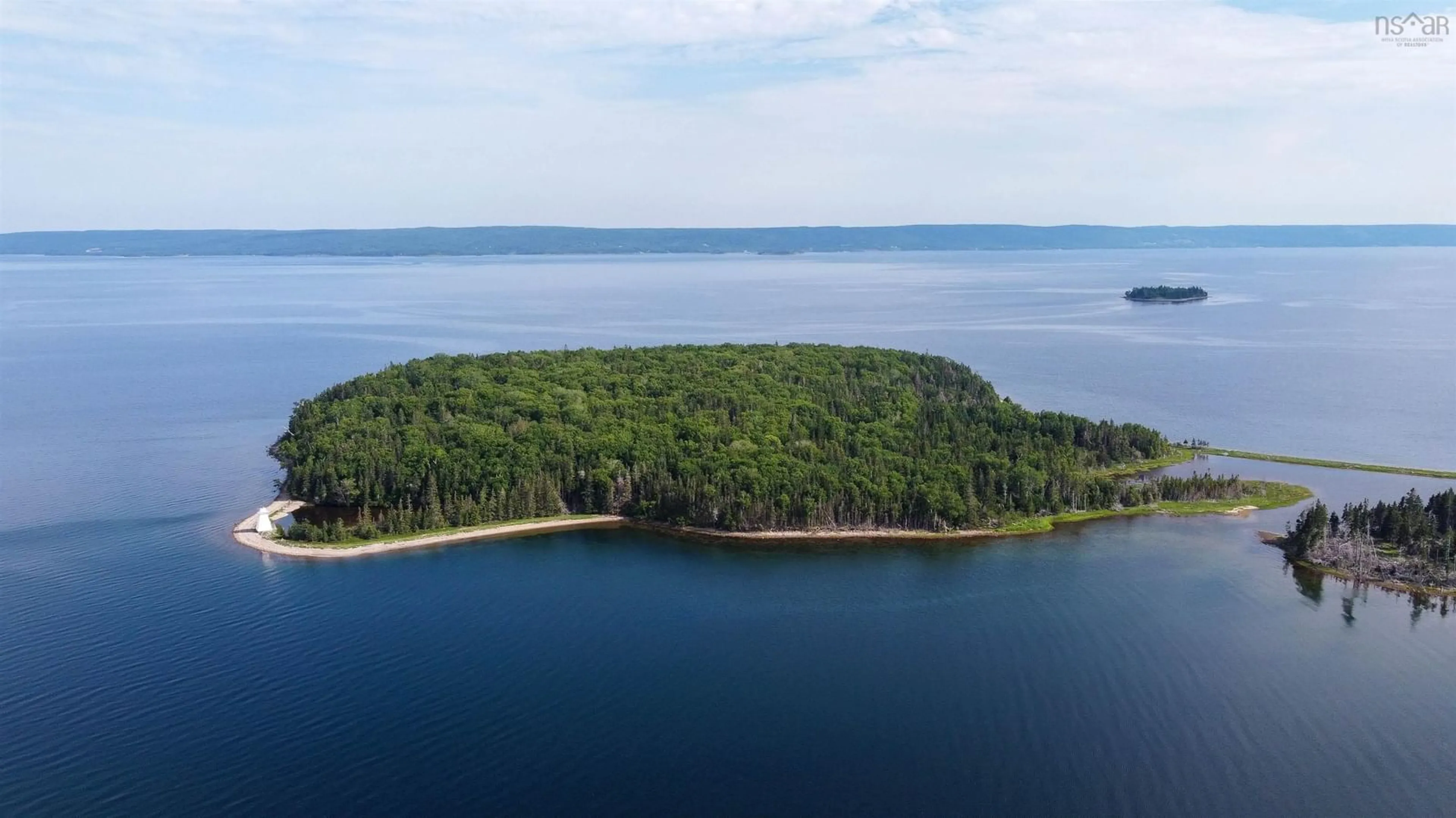 A pic from outside/outdoor area/front of a property/back of a property/a pic from drone, water/lake/river/ocean view for Cameron Island, West Bay Nova Scotia B0E 2Y0