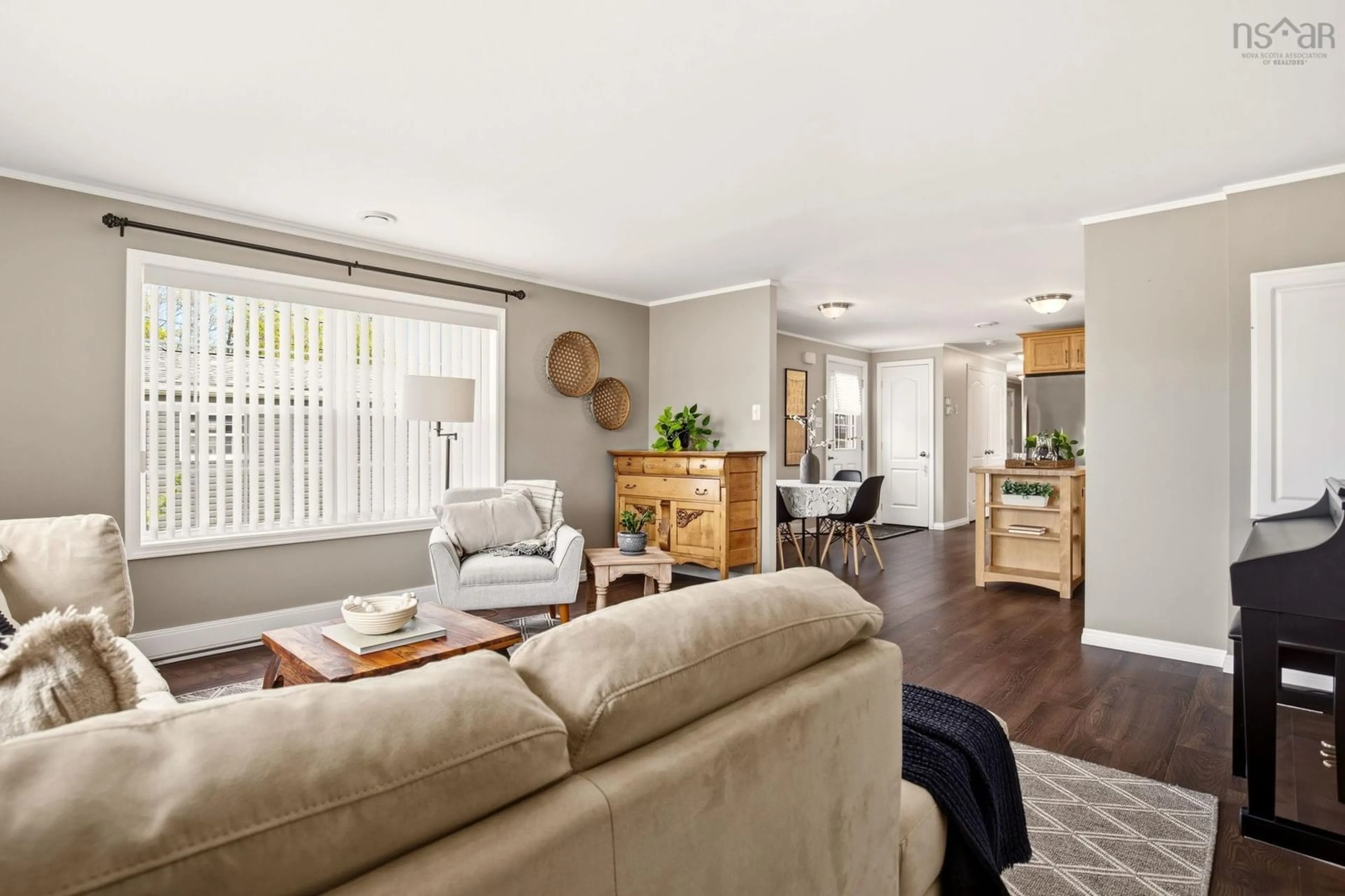 Living room with furniture, wood/laminate floor for 31 Second St, Lucasville Nova Scotia B4B 1P9