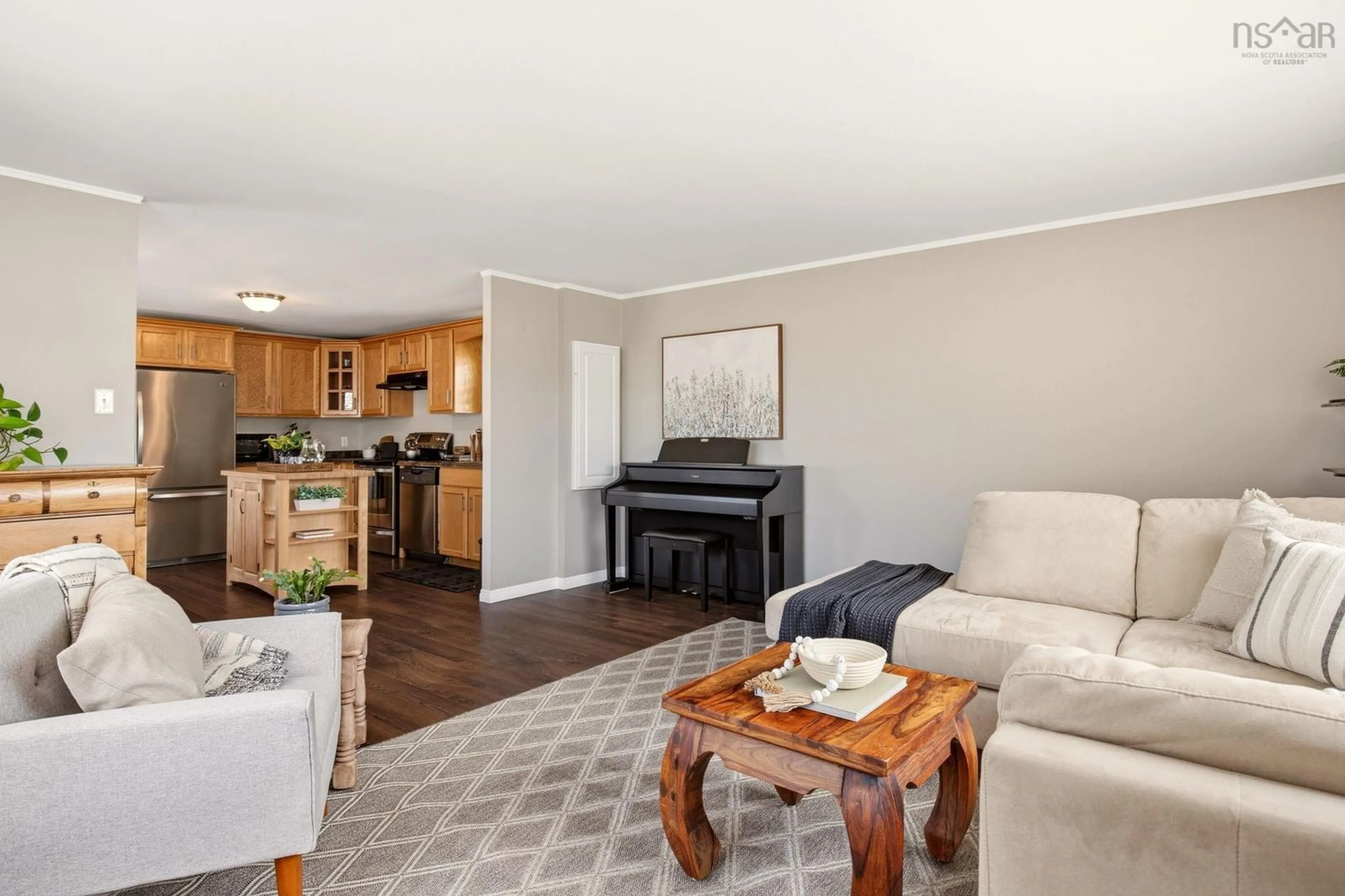 Living room with furniture, wood/laminate floor for 31 Second St, Lucasville Nova Scotia B4B 1P9