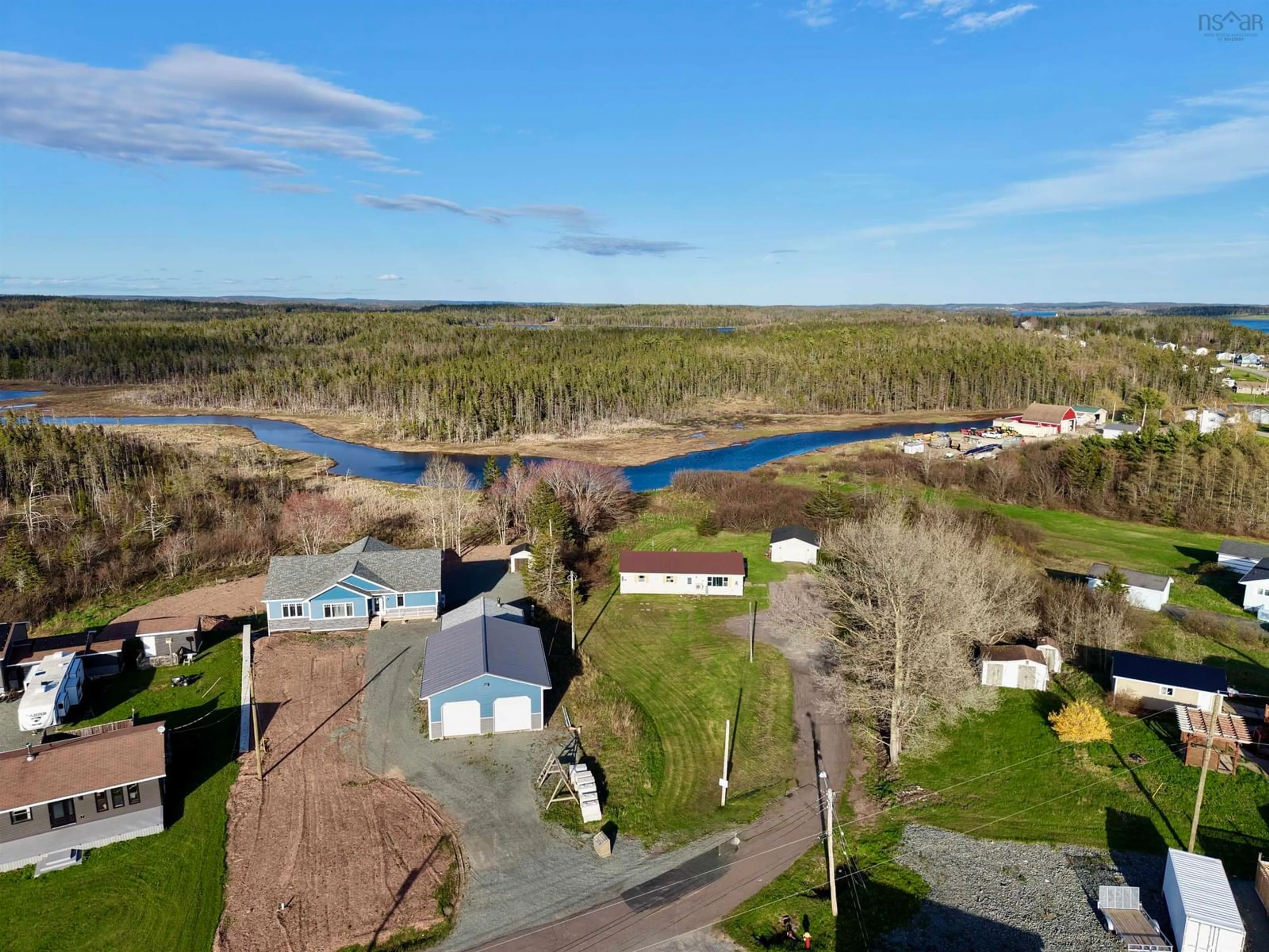 A pic from outside/outdoor area/front of a property/back of a property/a pic from drone, water/lake/river/ocean view for 57 Bennies Lane Extension, Louisdale Nova Scotia B0E 1V0