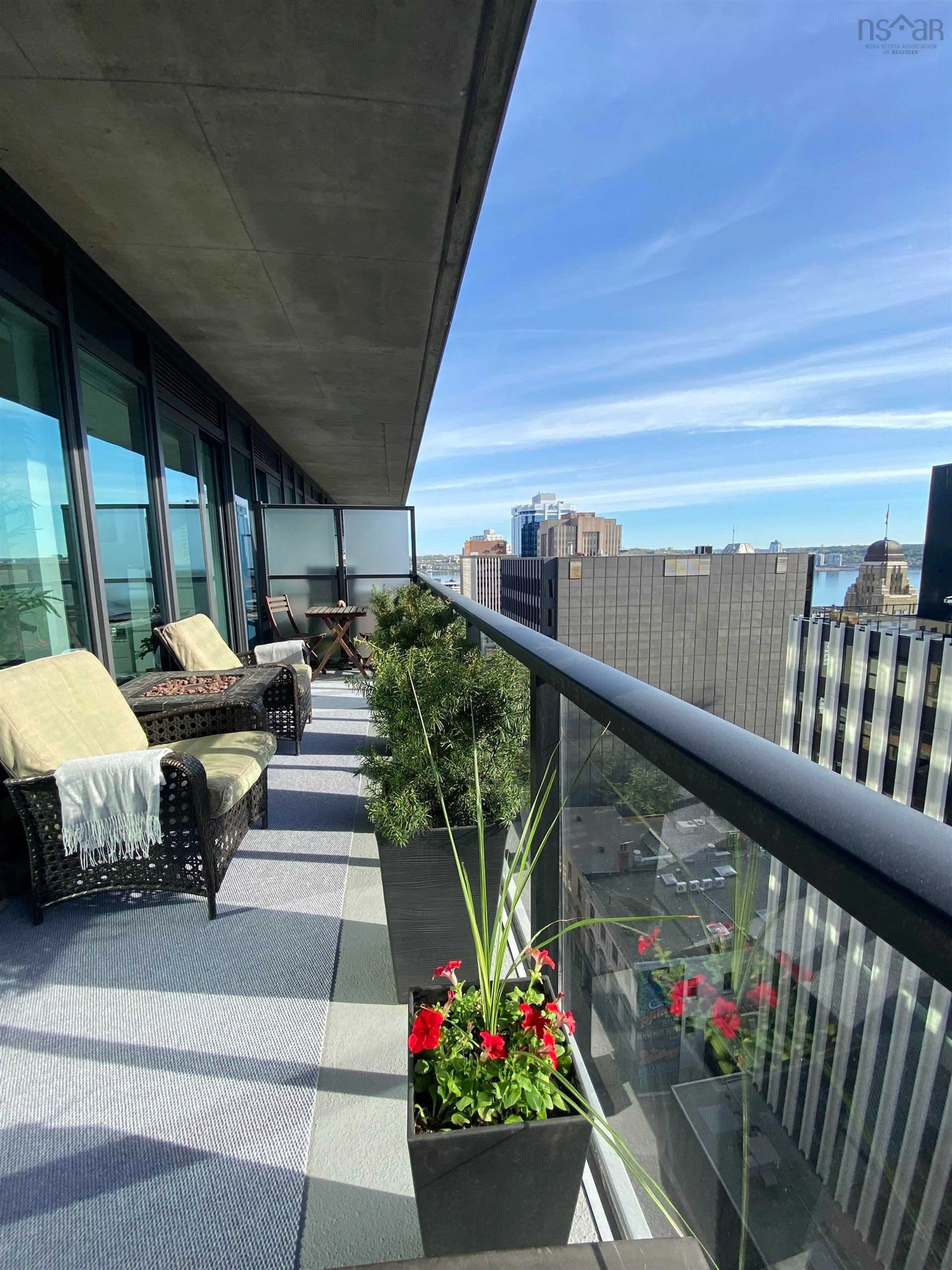 Patio, city buildings view from balcony for 1650 Granville St #1407, Halifax Nova Scotia B3J 0E1