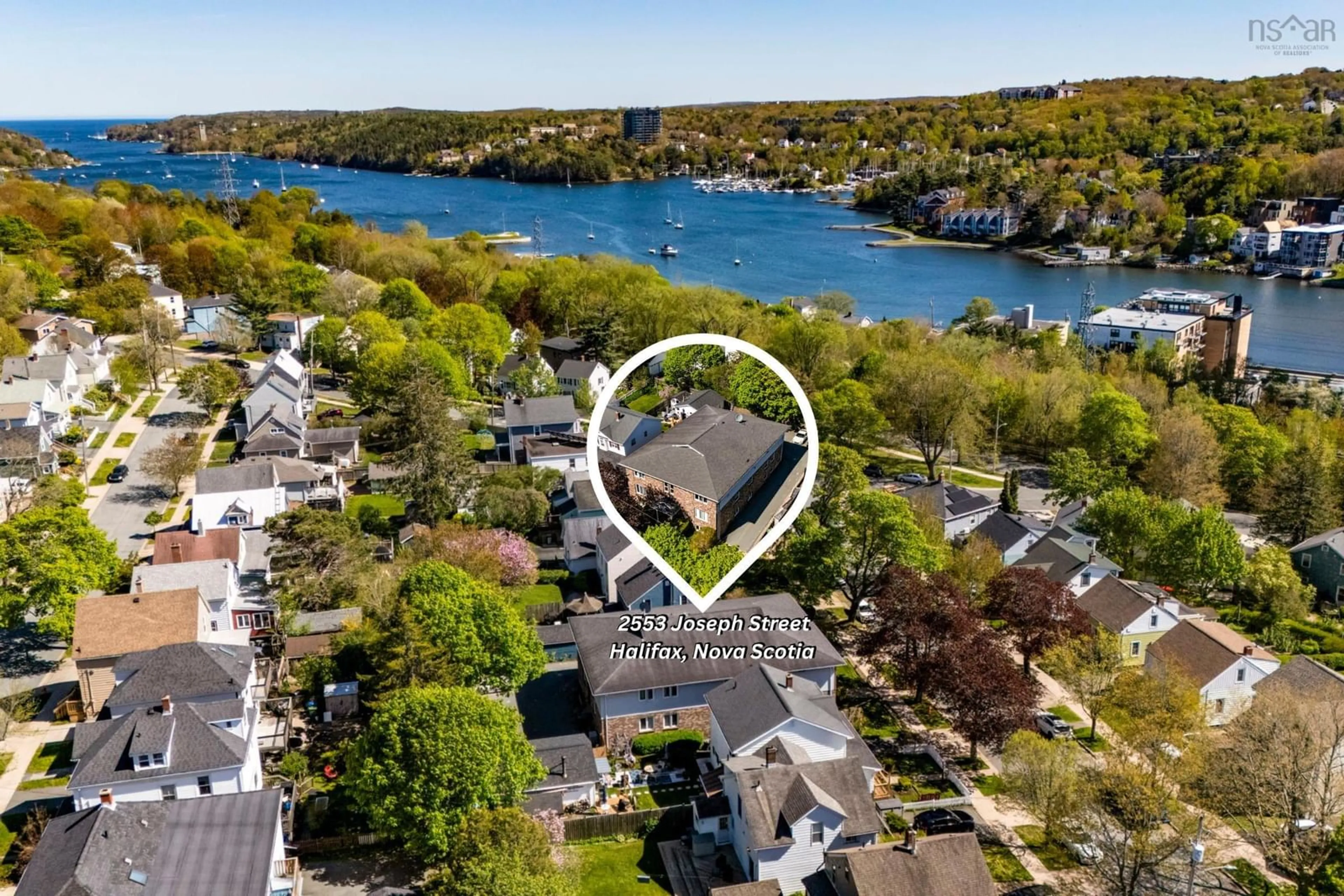 A pic from outside/outdoor area/front of a property/back of a property/a pic from drone, water/lake/river/ocean view for 2553 Joseph St, Halifax Nova Scotia B3L 3H3