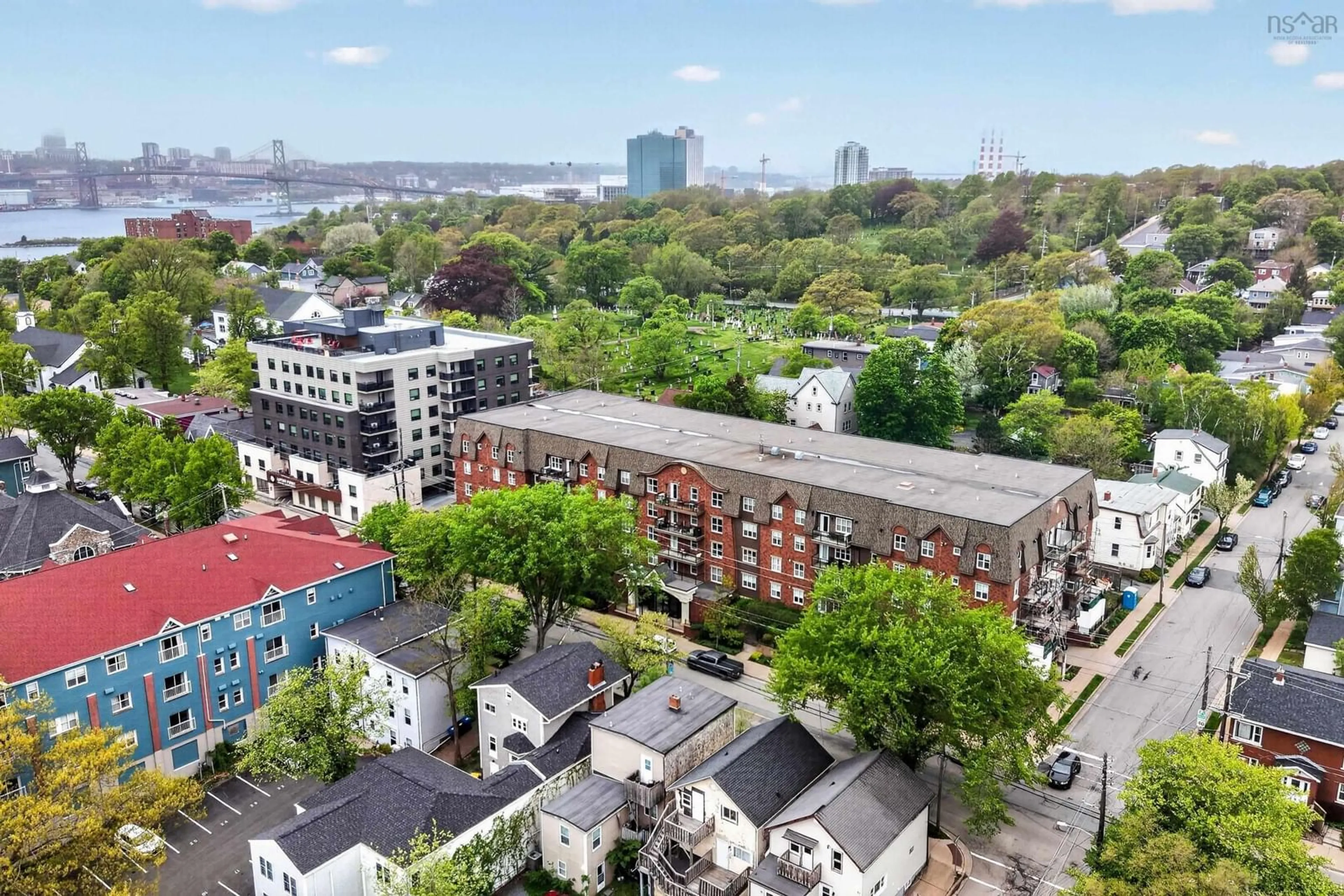A pic from outside/outdoor area/front of a property/back of a property/a pic from drone, city buildings view from balcony for 115 Ochterloney St #301, Dartmouth Nova Scotia B2Y 4W8