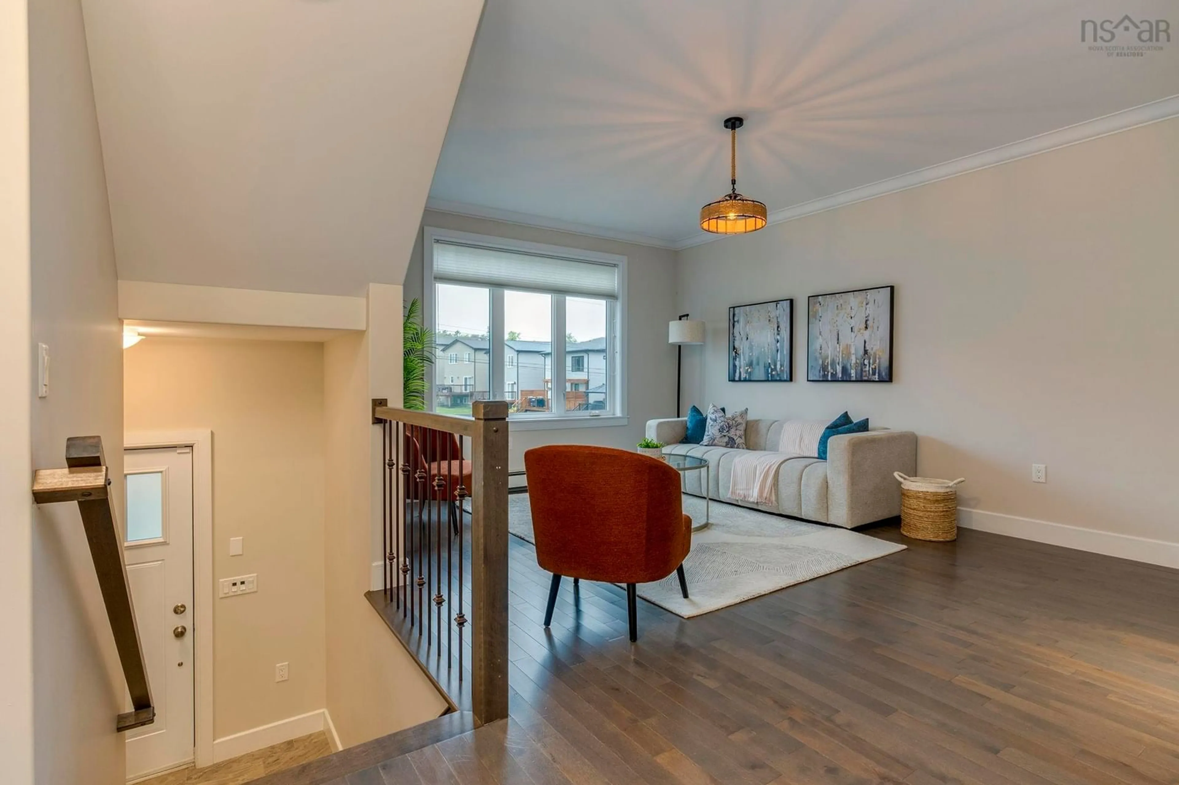 Living room with furniture, wood/laminate floor for 149 Bosun Run, Halifax Nova Scotia B3M 0J3
