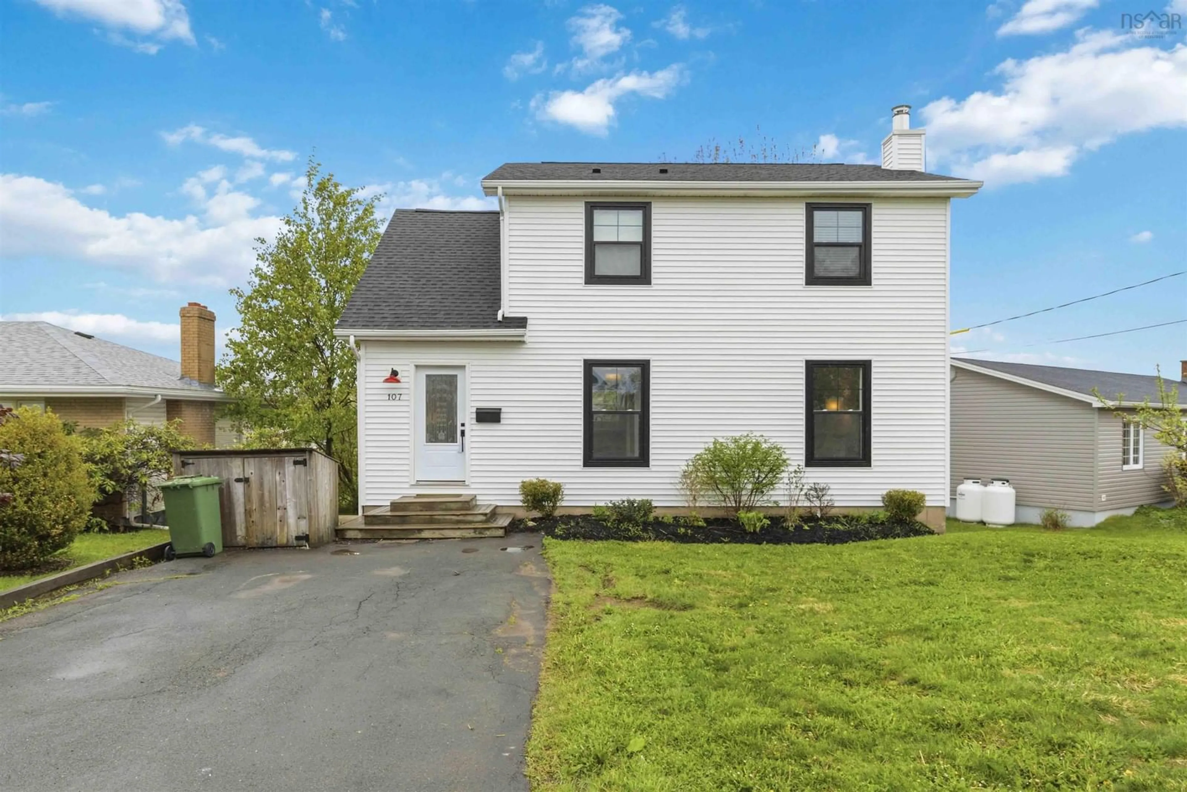 Home with vinyl exterior material, street for 107 Astral Dr, Dartmouth Nova Scotia B2V 1B6
