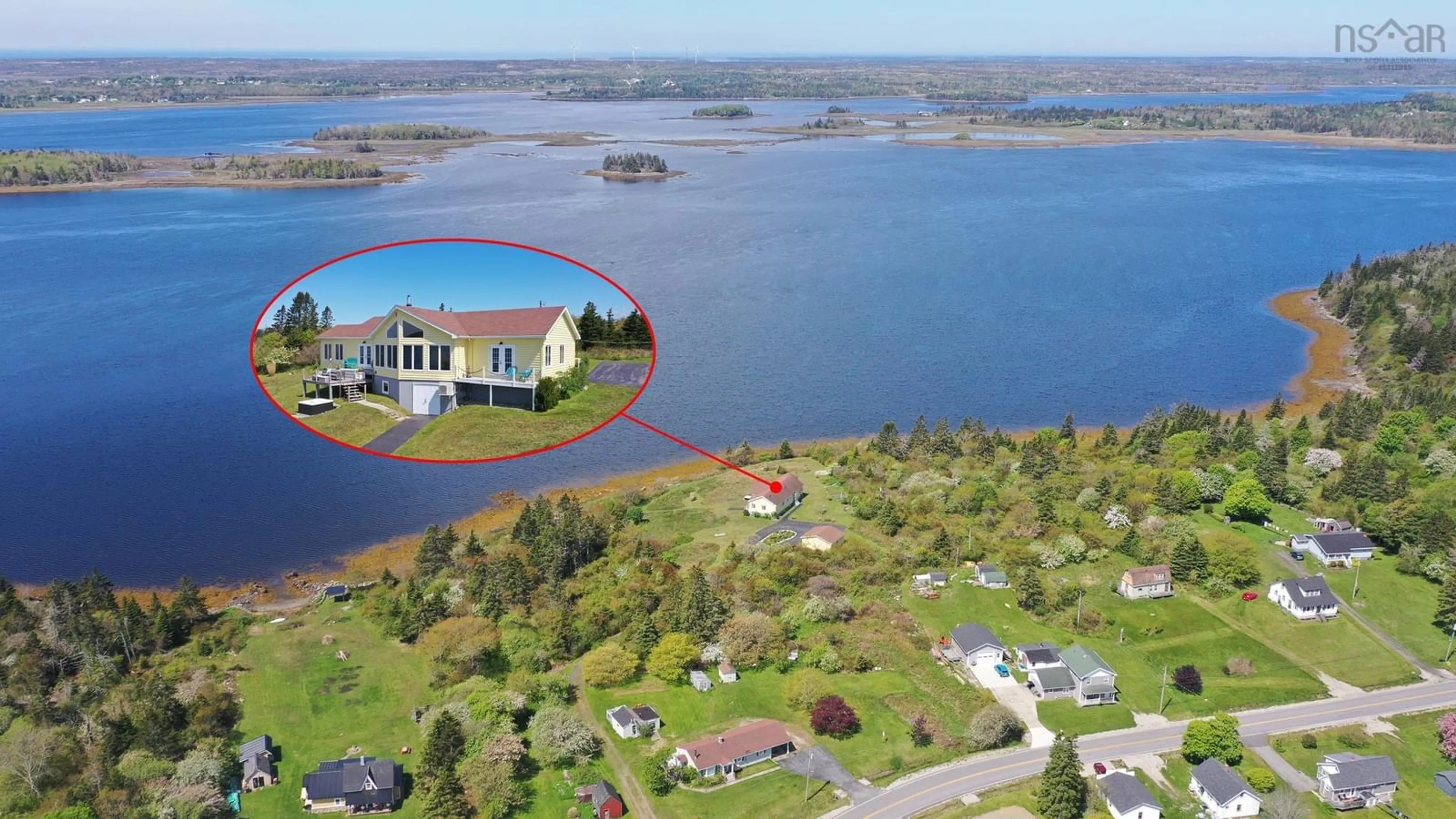 A pic from outside/outdoor area/front of a property/back of a property/a pic from drone, water/lake/river/ocean view for 1445 308 Hwy, Surette's Island Nova Scotia B0W 3M0